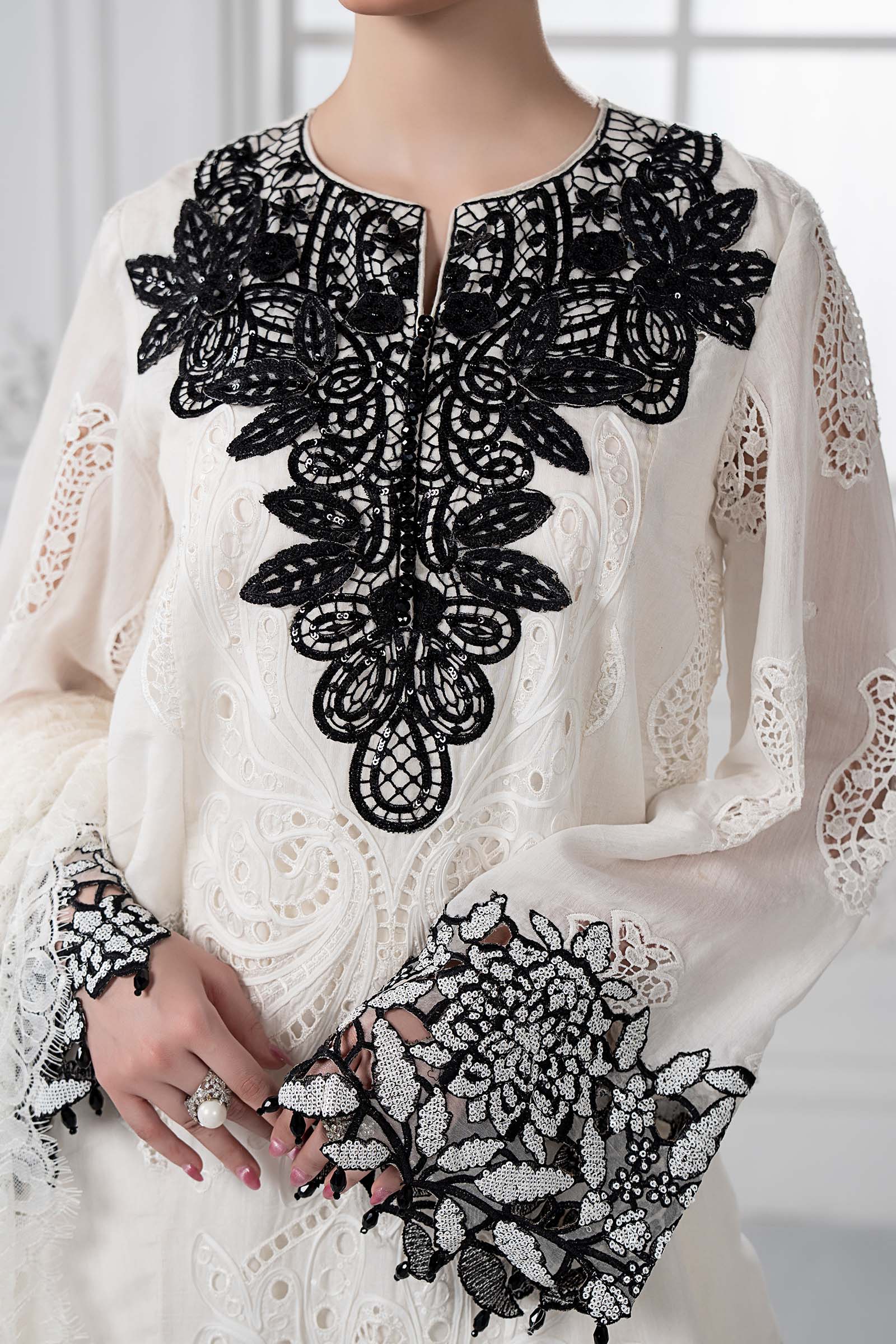 3 Piece Embroidered Paper Cotton Suit | DS-2505-A - Image 4