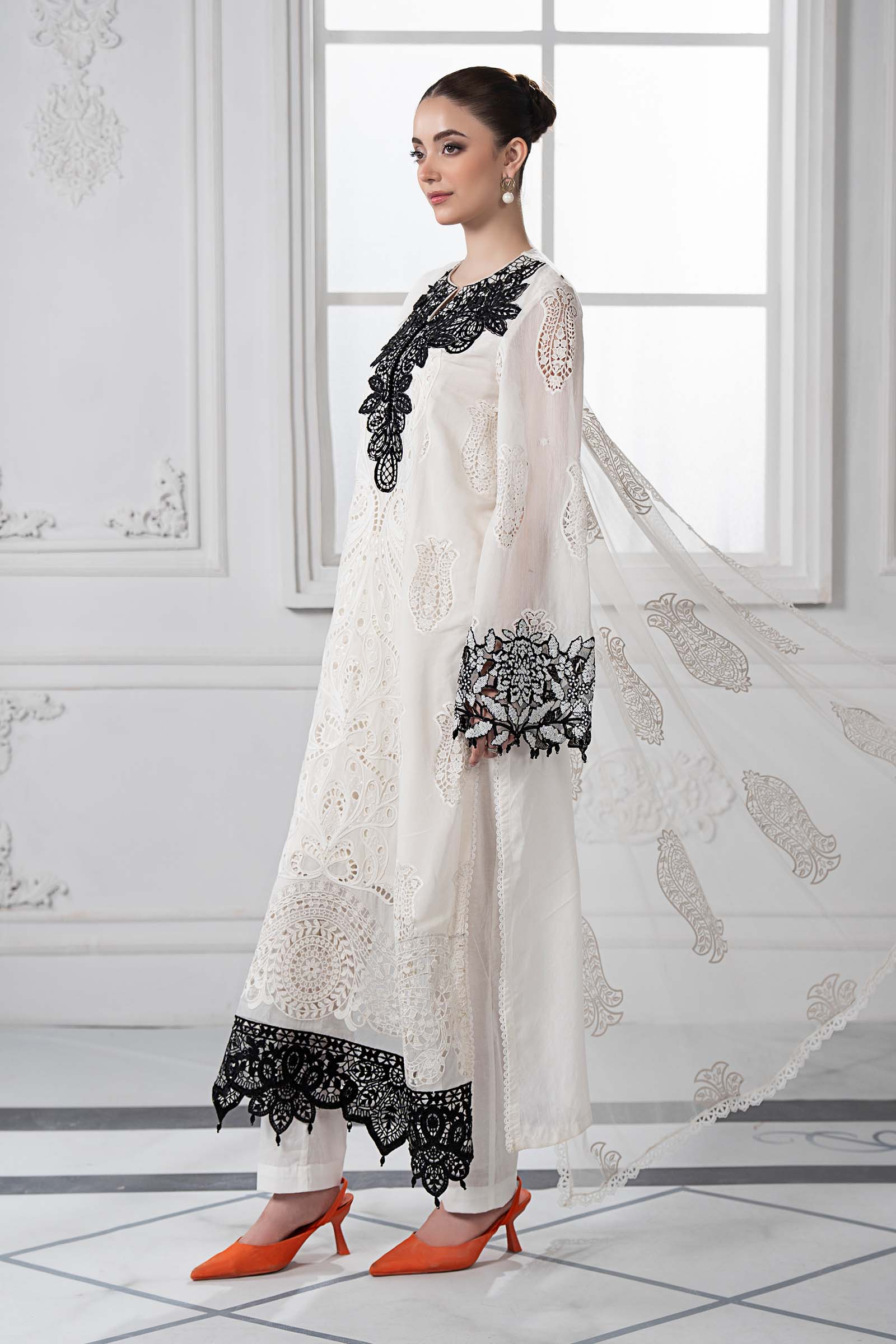 3 Piece Embroidered Paper Cotton Suit | DS-2505-A - Image 7