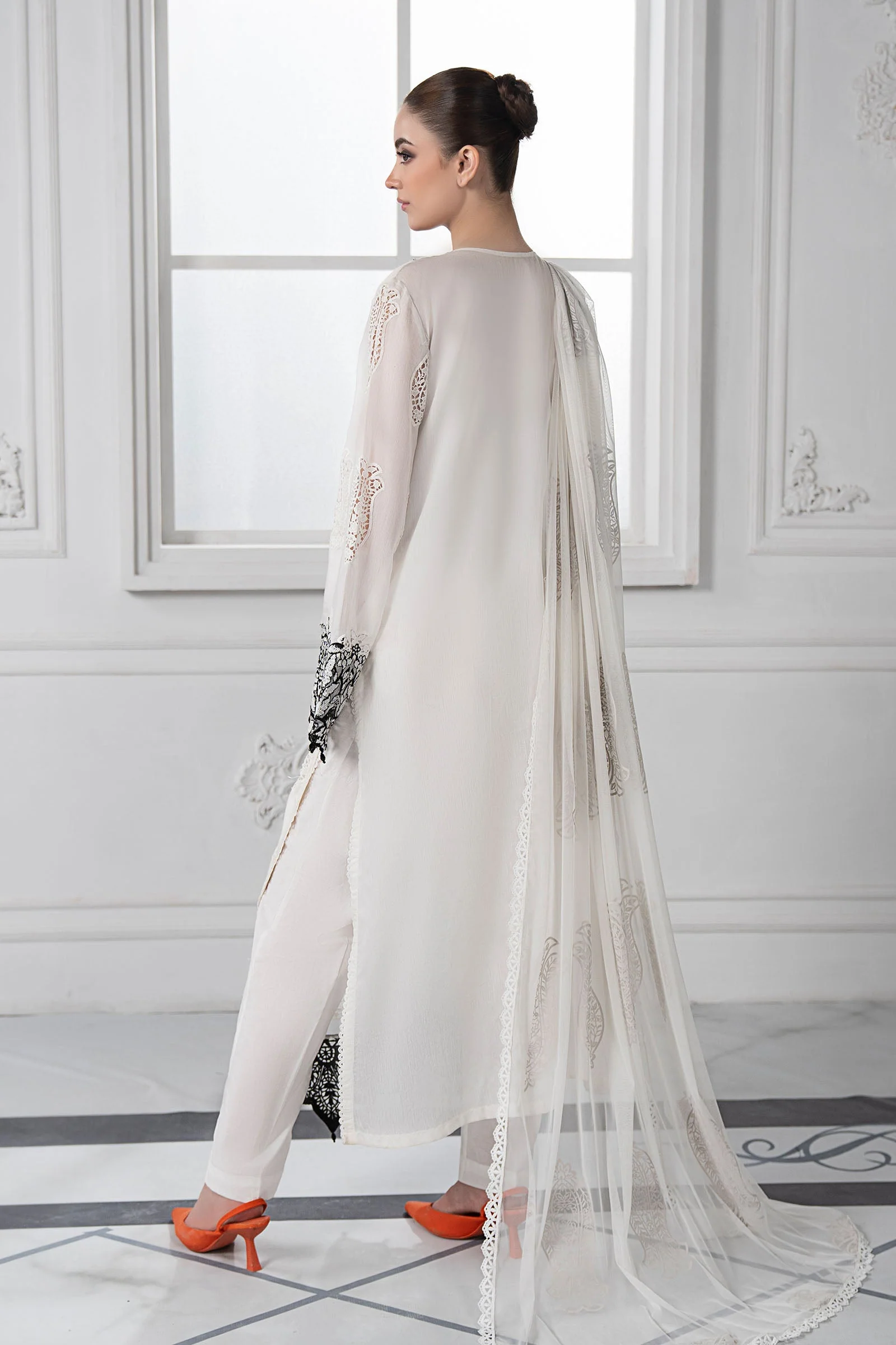 3 Piece Embroidered Paper Cotton Suit | DS-2505-A - Image 8