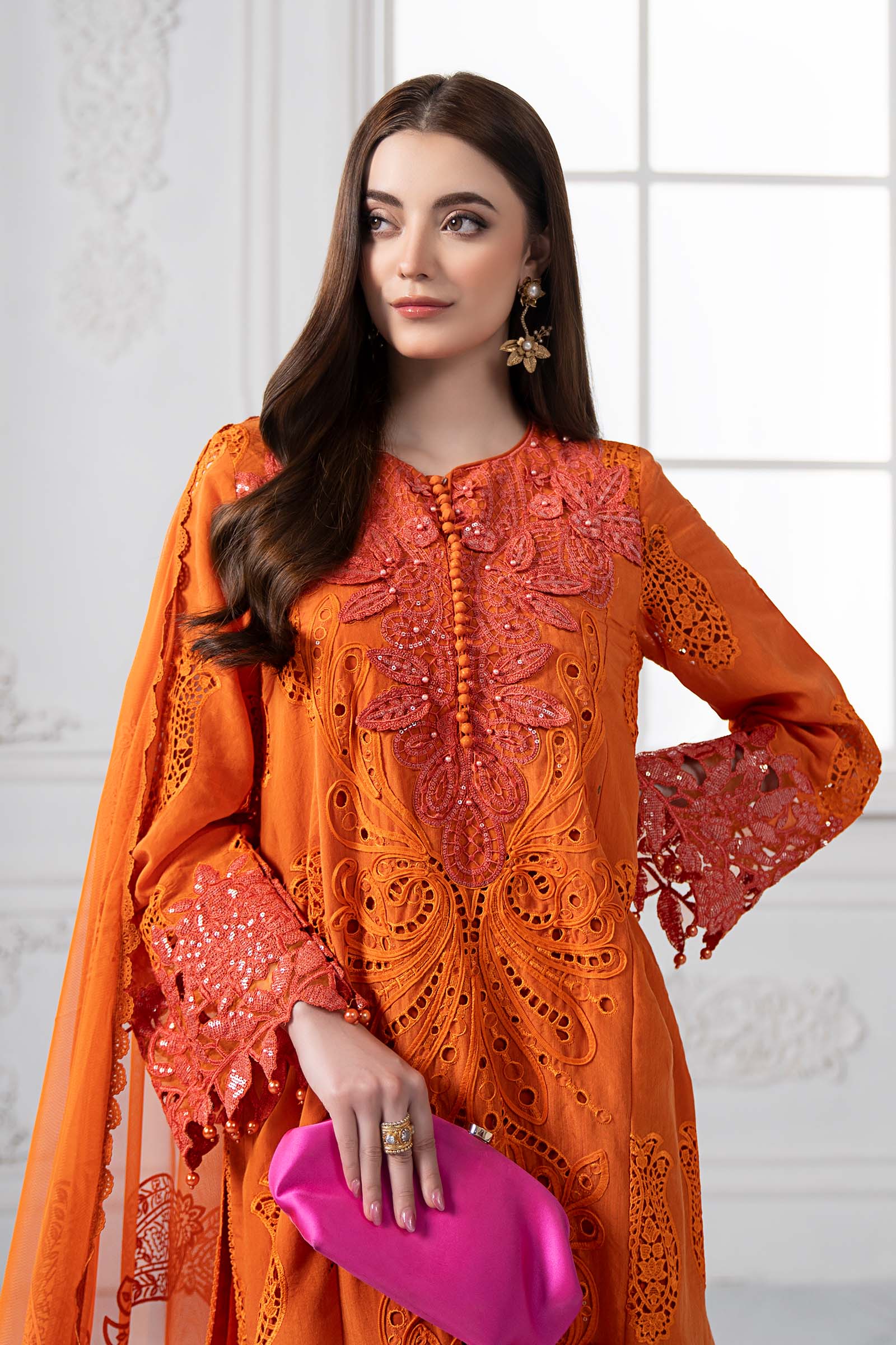 3 Piece Embroidered Paper Cotton Suit | DS-2505-B - Image 2