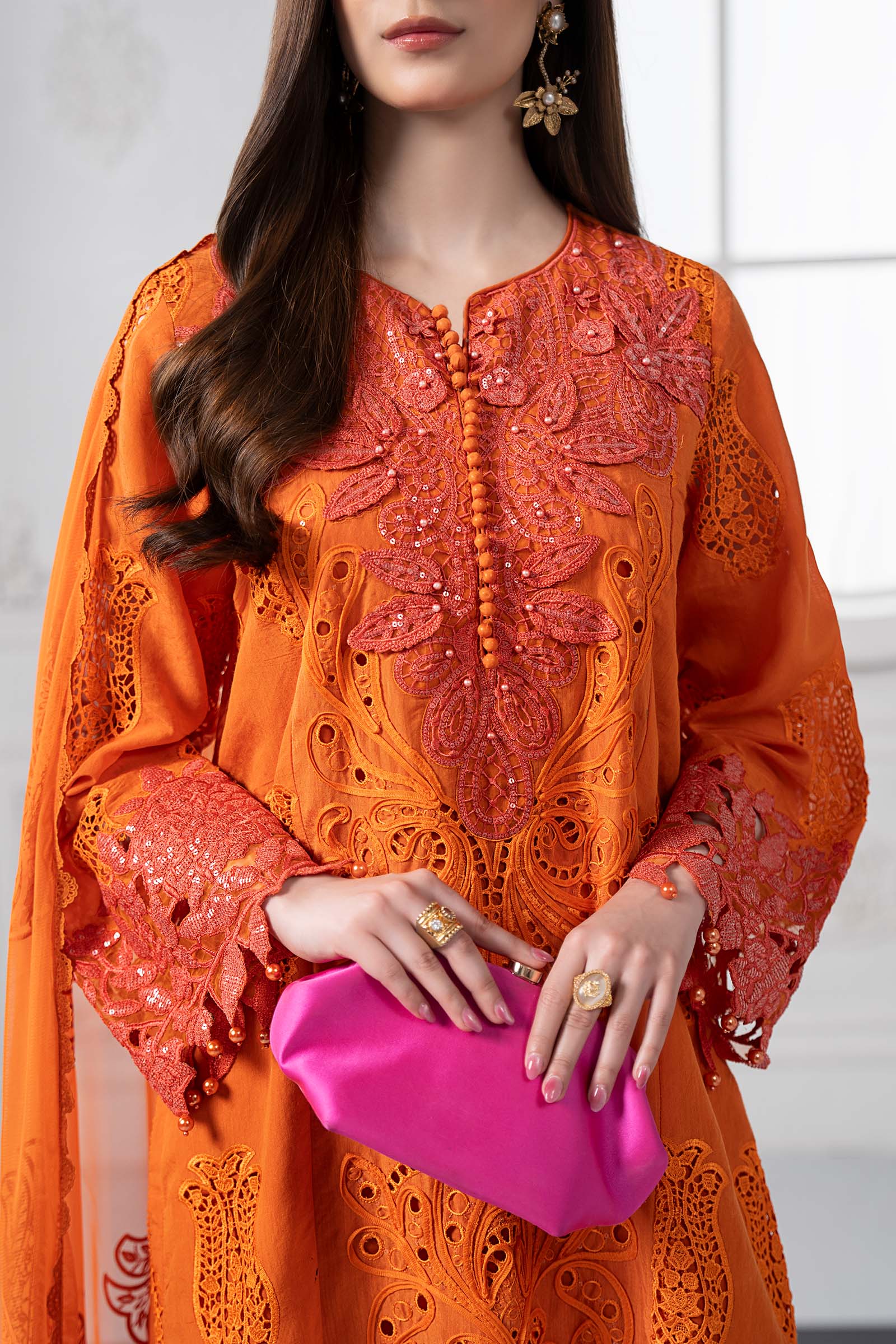 3 Piece Embroidered Paper Cotton Suit | DS-2505-B - Image 3