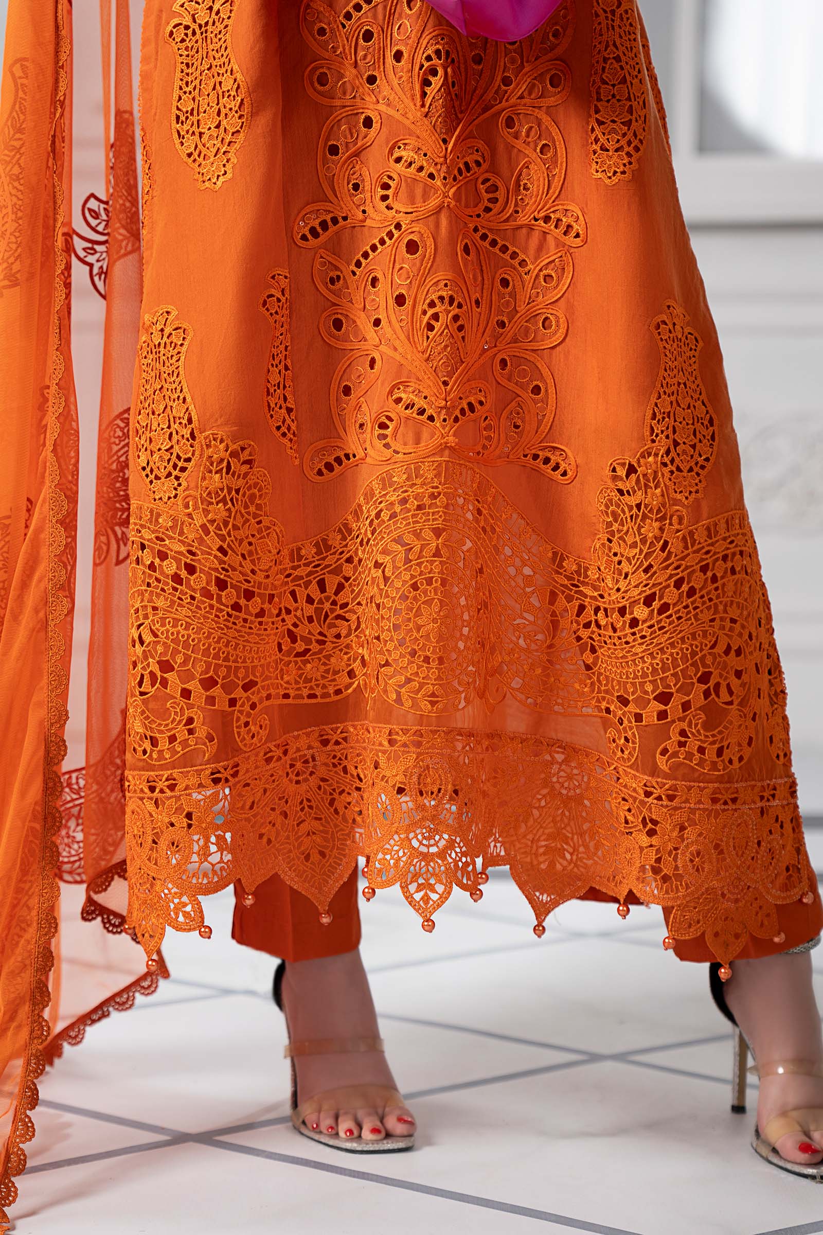 3 Piece Embroidered Paper Cotton Suit | DS-2505-B - Image 4