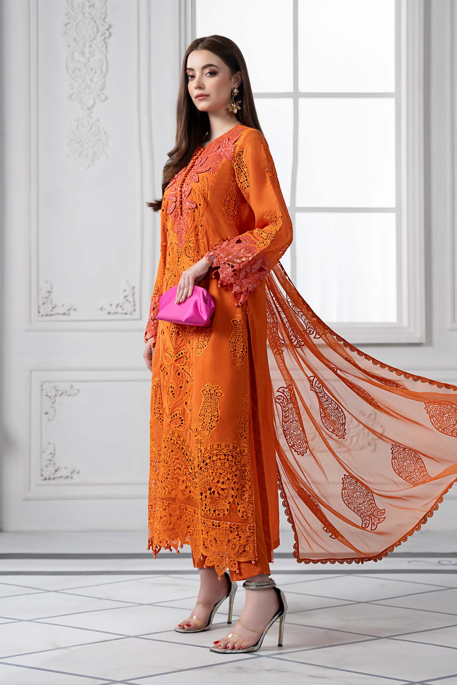 3 Piece Embroidered Paper Cotton Suit | DS-2505-B - Image 6