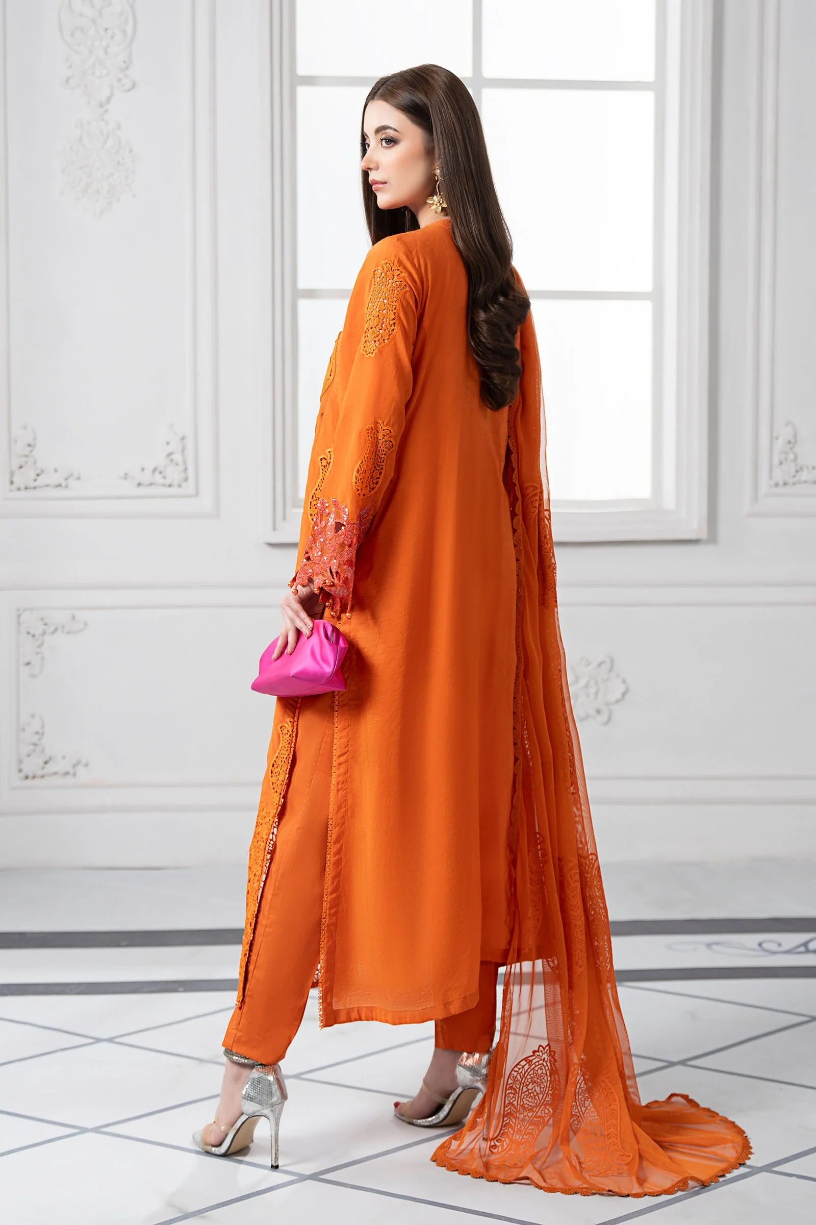 3 Piece Embroidered Paper Cotton Suit | DS-2505-B - Image 7
