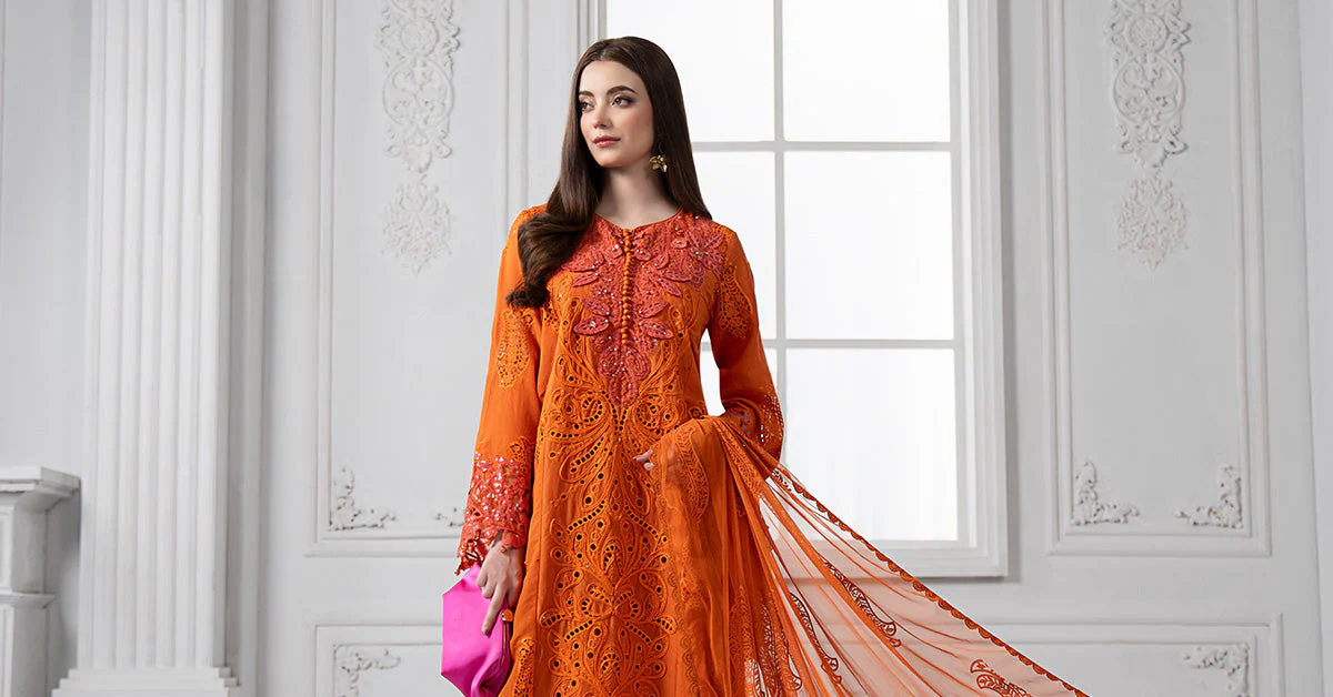 3 Piece Embroidered Paper Cotton Suit | DS-2505-B - Image 8