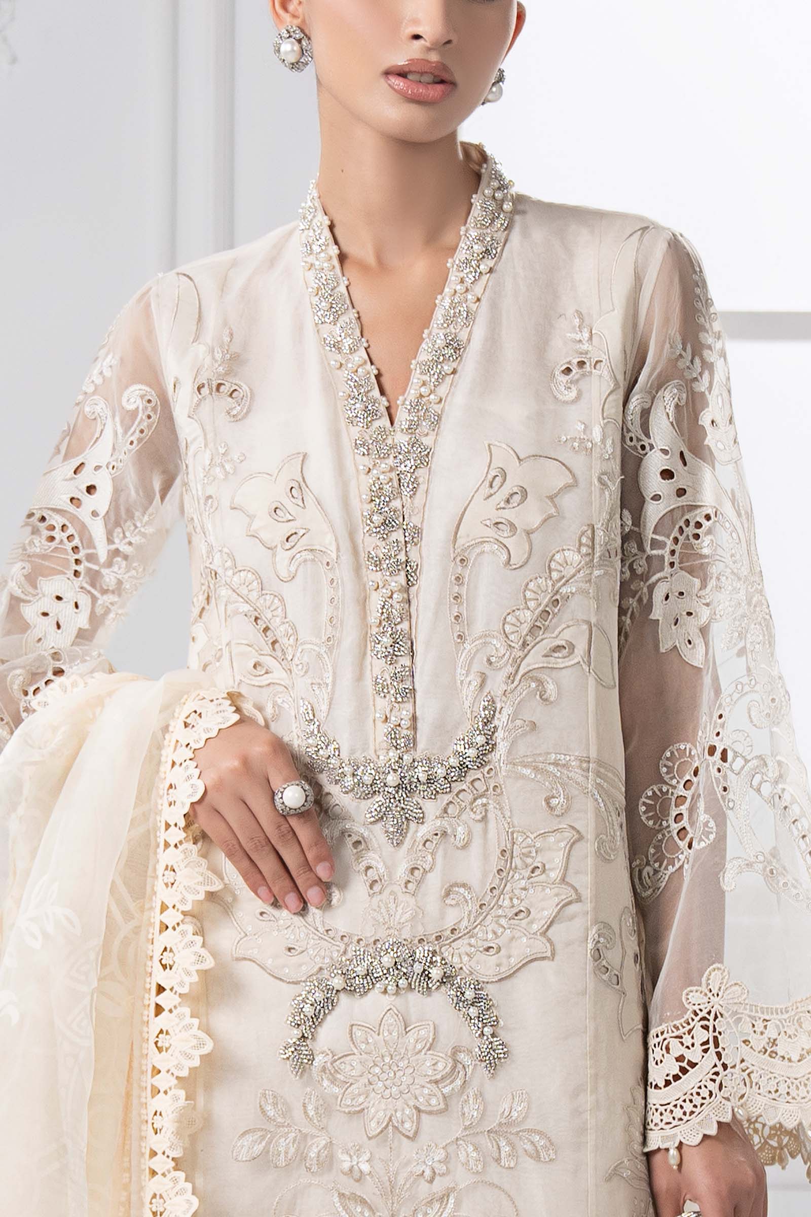3 Piece Embroidered Organza Suit | DS-2506-A - Image 4