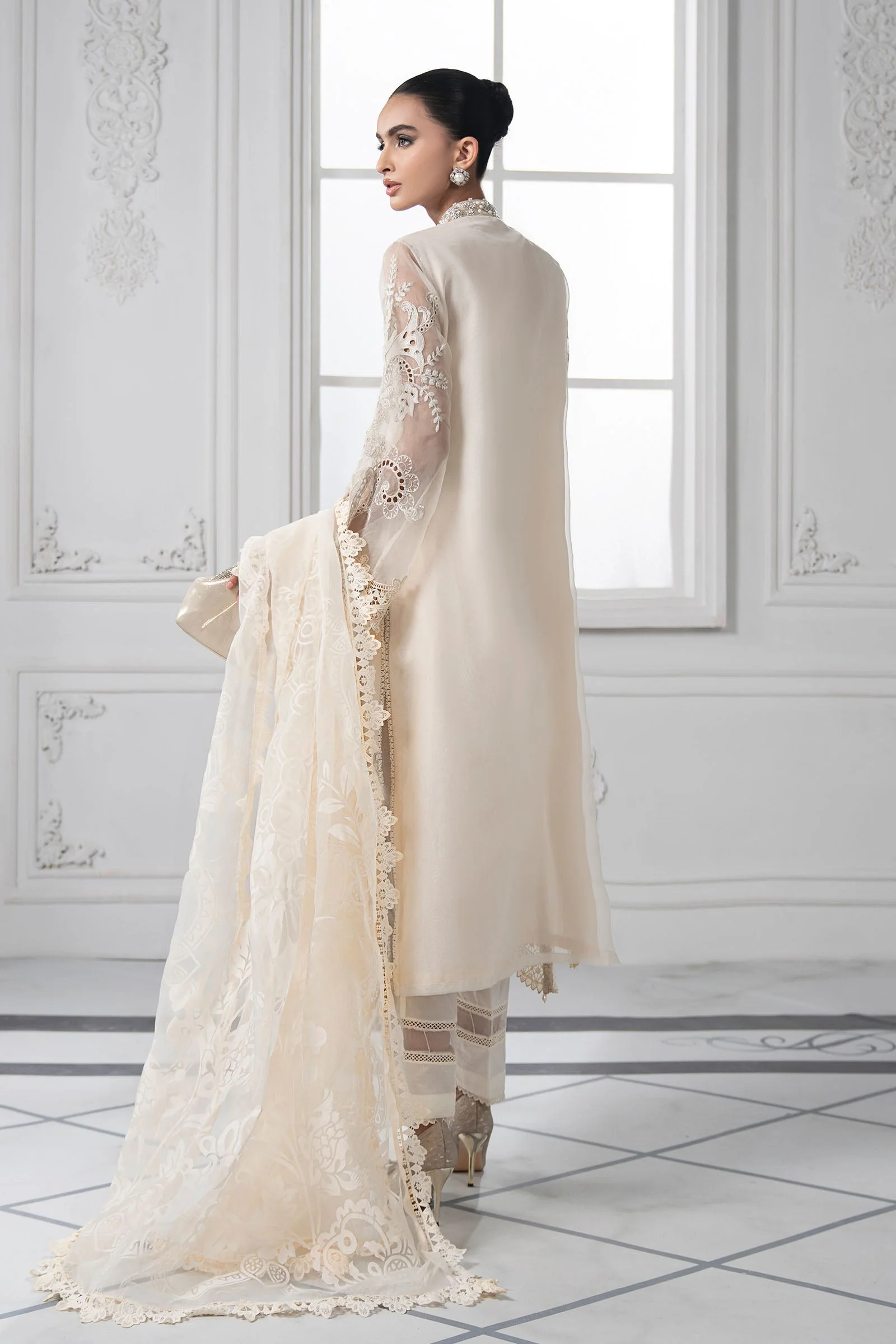 3 Piece Embroidered Organza Suit | DS-2506-A - Image 8