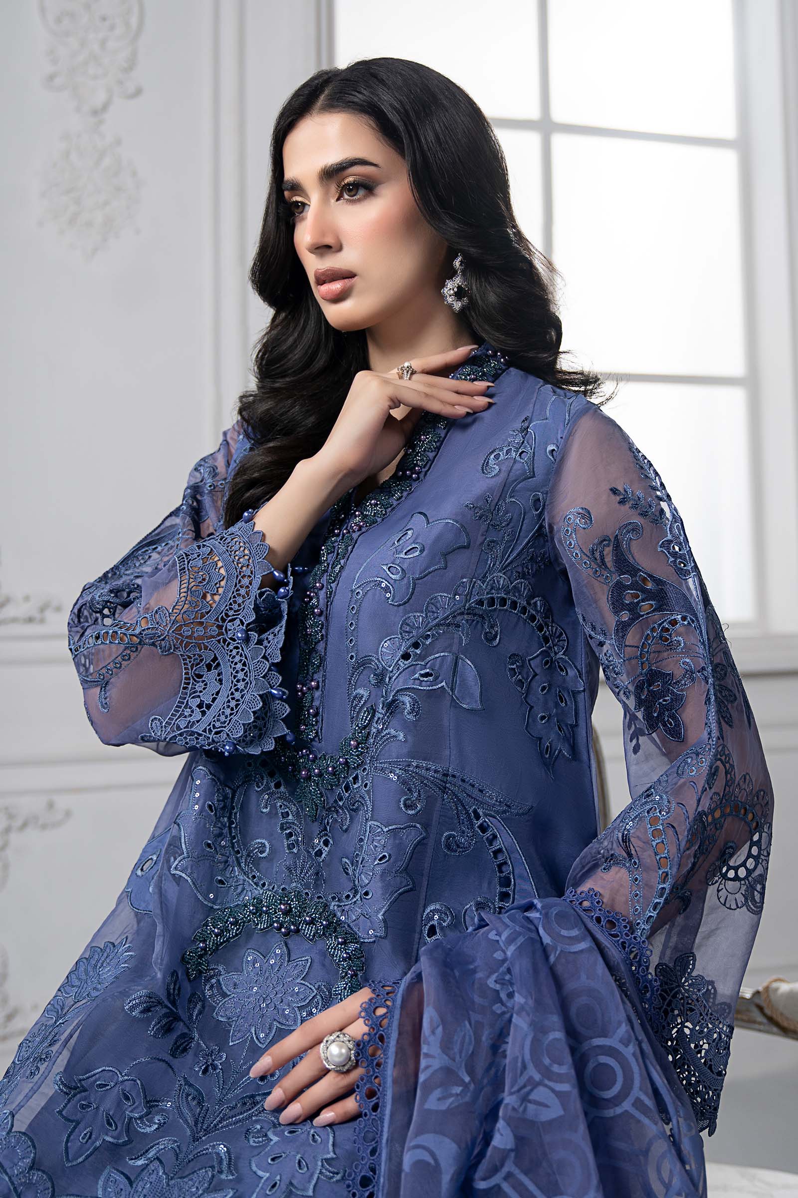 3 Piece Embroidered Organza Suit | DS-2506-B - Image 3