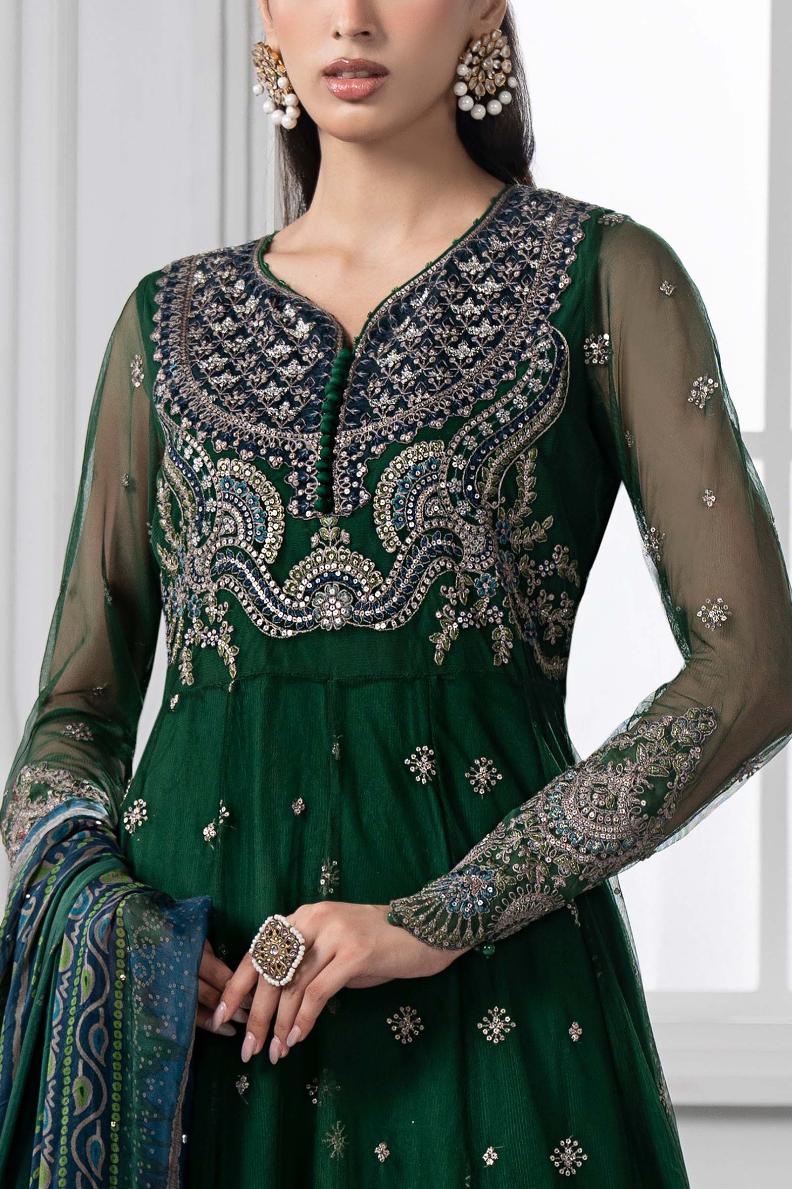 3 Piece Embroidered Net Suit | DS-2507-A - Image 2