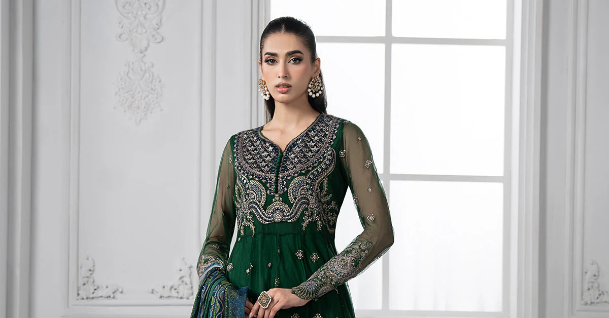 3 Piece Embroidered Net Suit | DS-2507-A - Image 7
