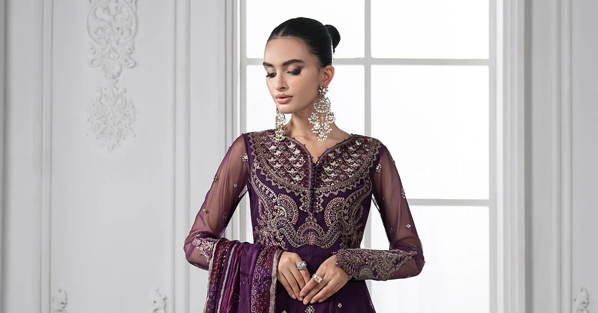 3 Piece Embroidered Net Suit | DS-2507-B - Image 9
