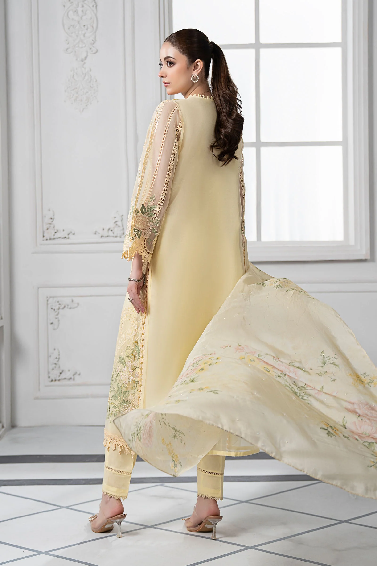 3 Piece Embroidered Organza Suit | DS-2509-A - Image 5