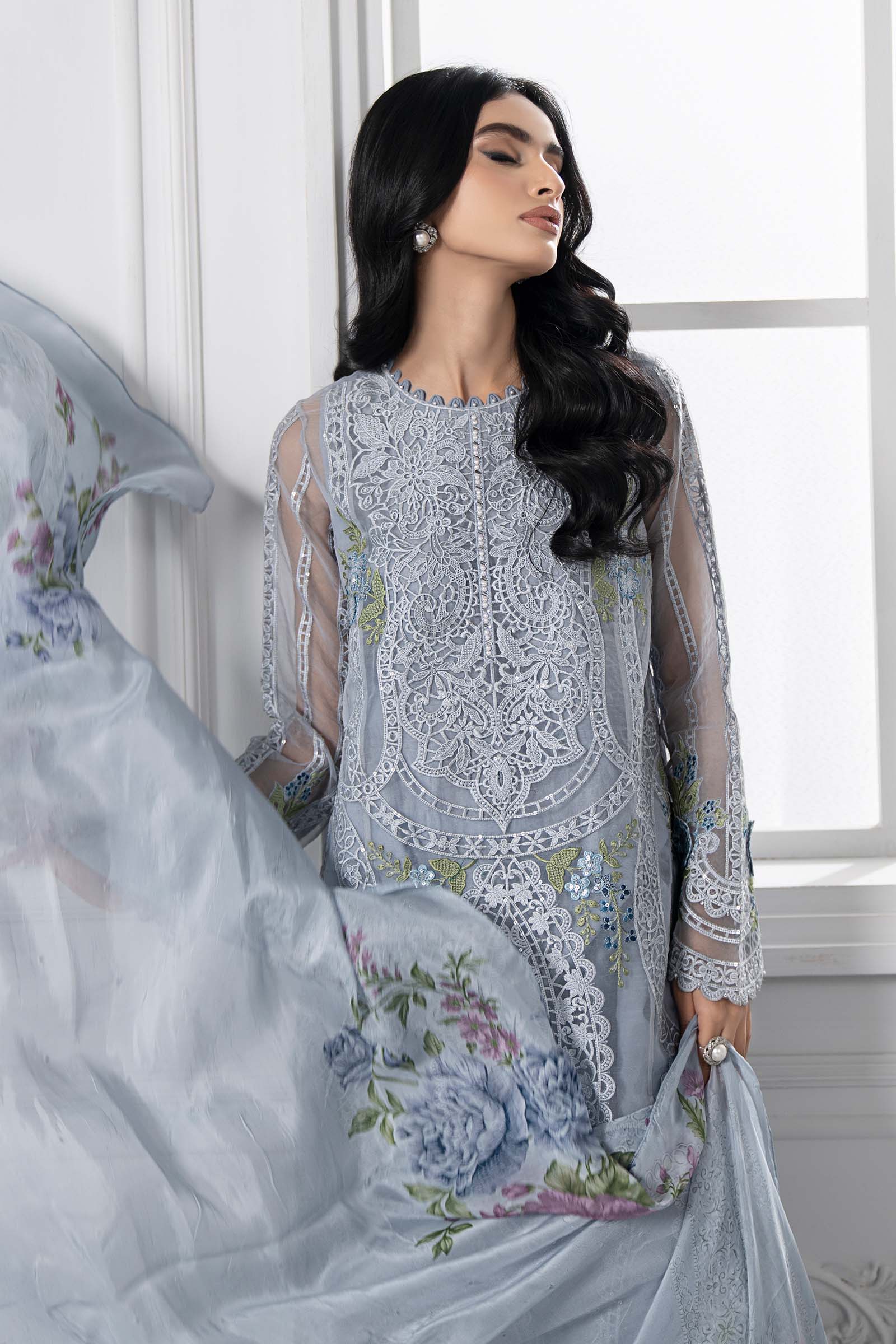3 Piece Embroidered Organza Suit | DS-2509-B - Image 3