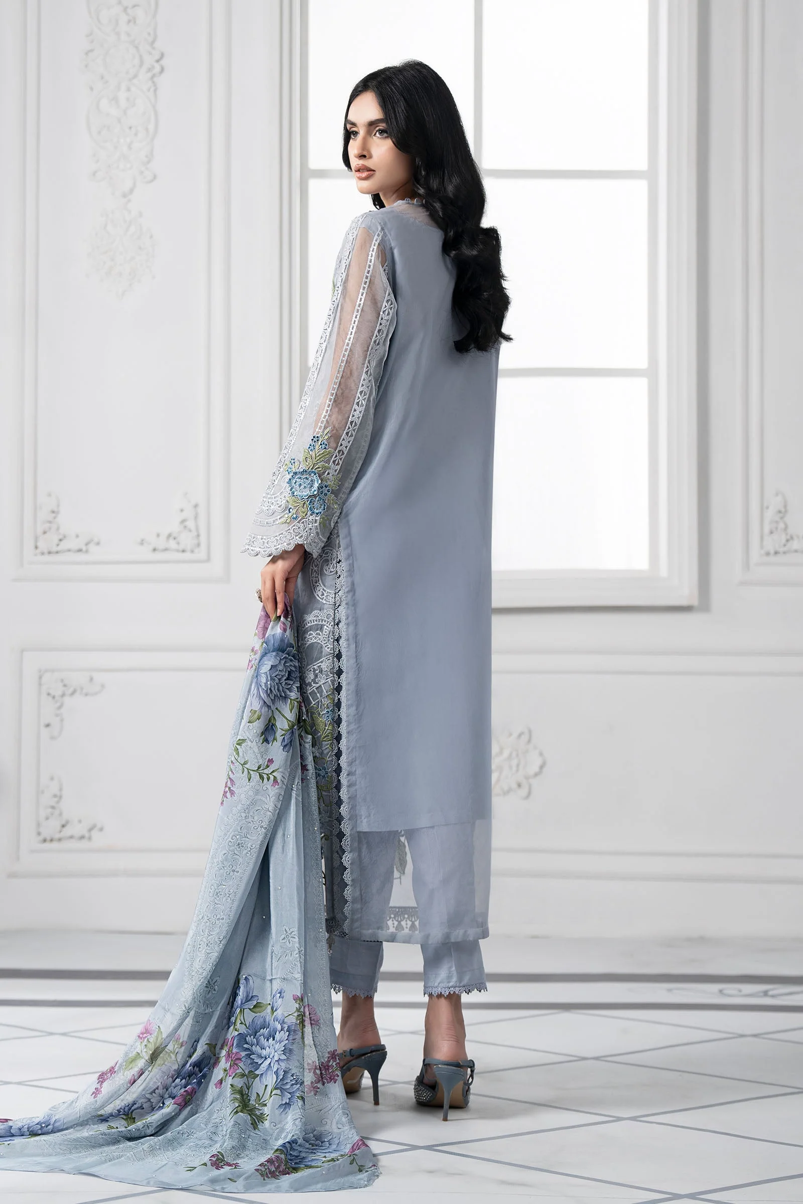 3 Piece Embroidered Organza Suit | DS-2509-B - Image 7