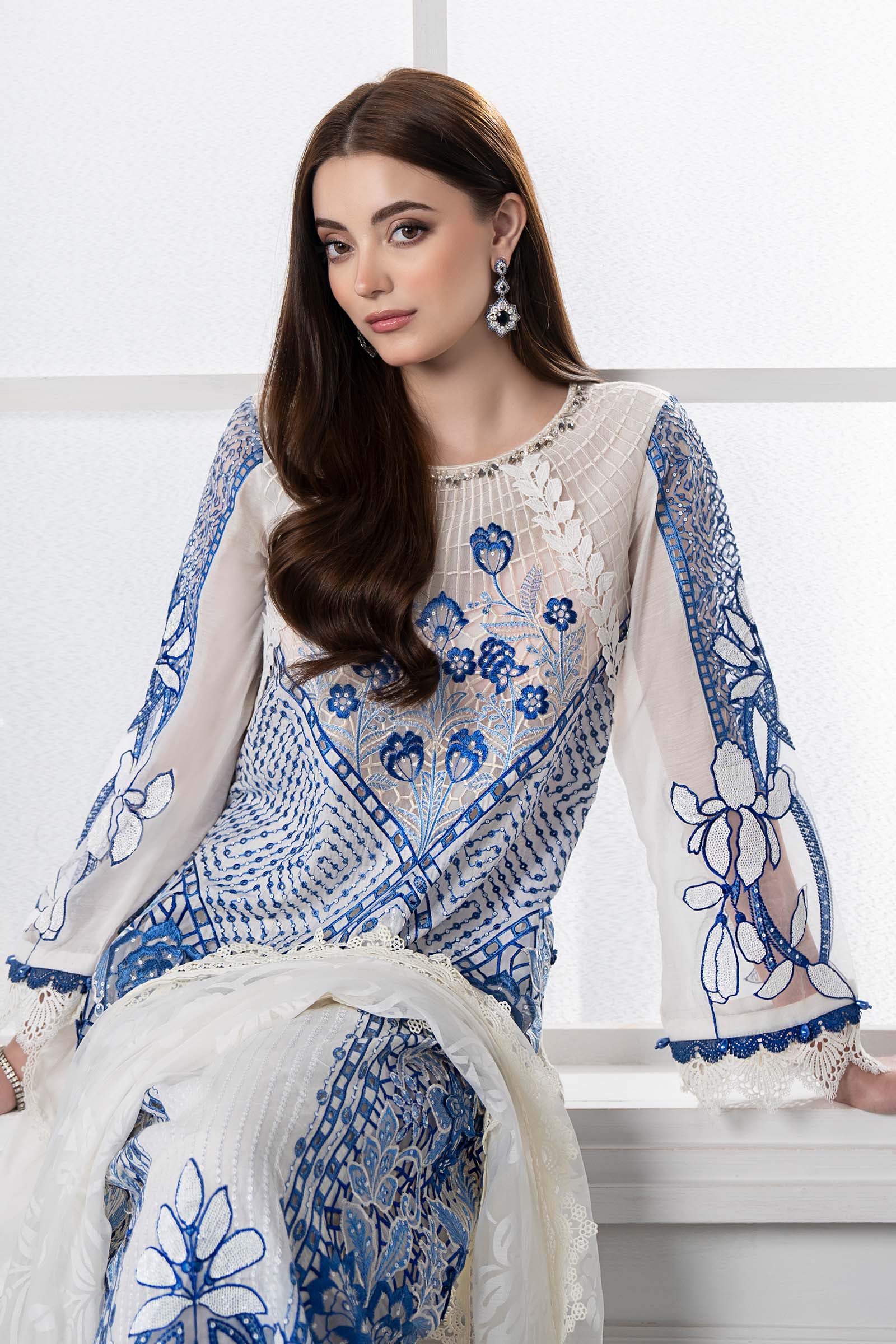 3 Piece Embroidered Paper Cotton Suit | DS-2510-A - Image 2