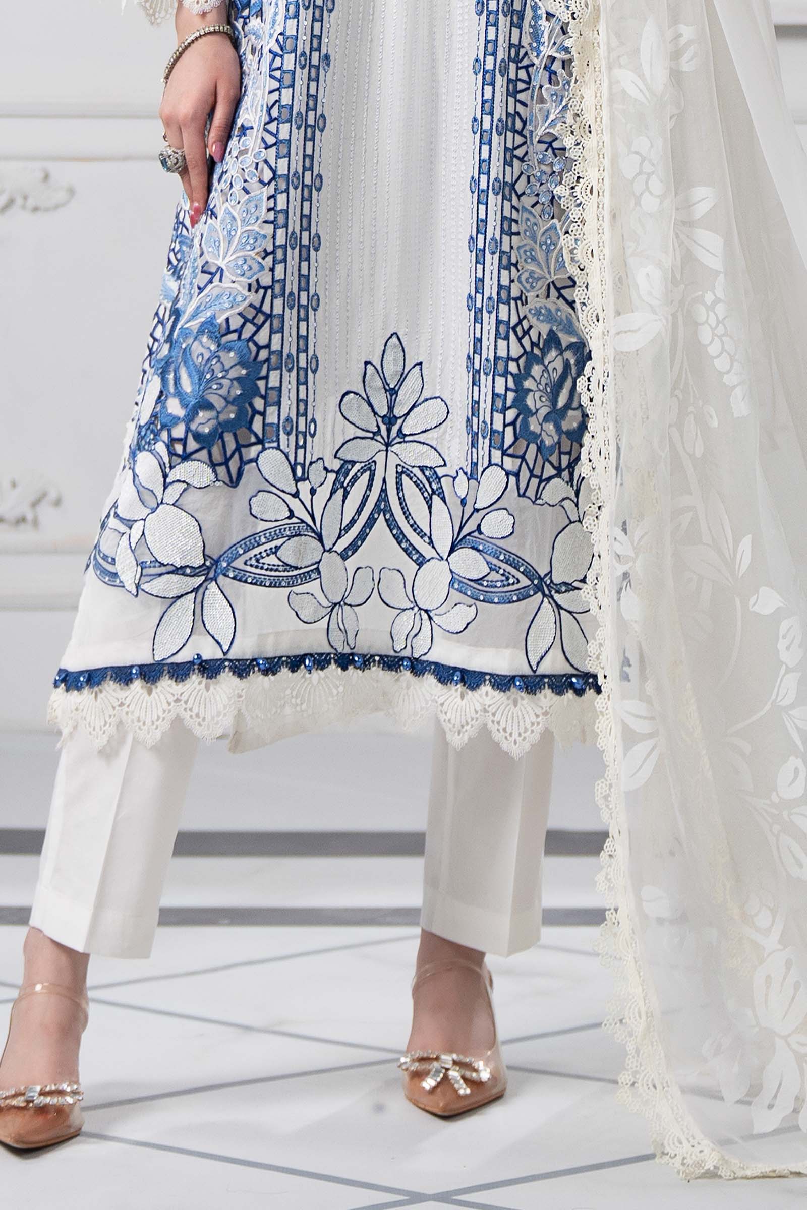 3 Piece Embroidered Paper Cotton Suit | DS-2510-A - Image 5