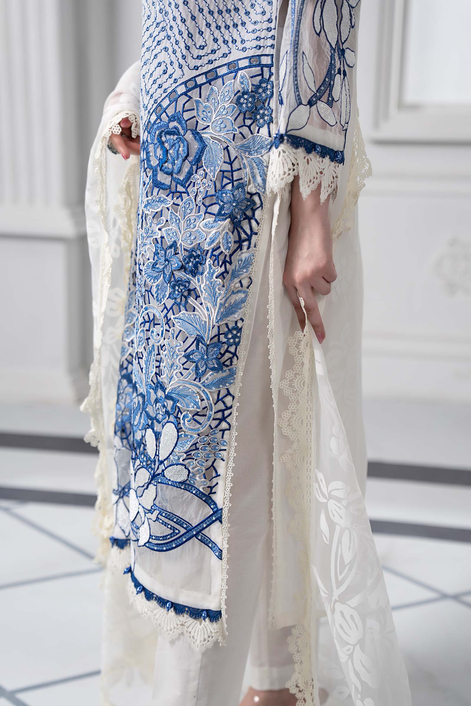 3 Piece Embroidered Paper Cotton Suit | DS-2510-A - Image 6