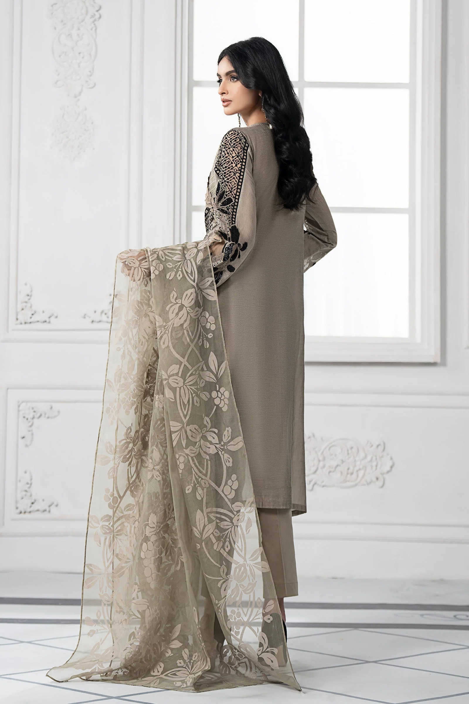 3 Piece Embroidered Paper Cotton Suit | DS-2510-B - Image 5
