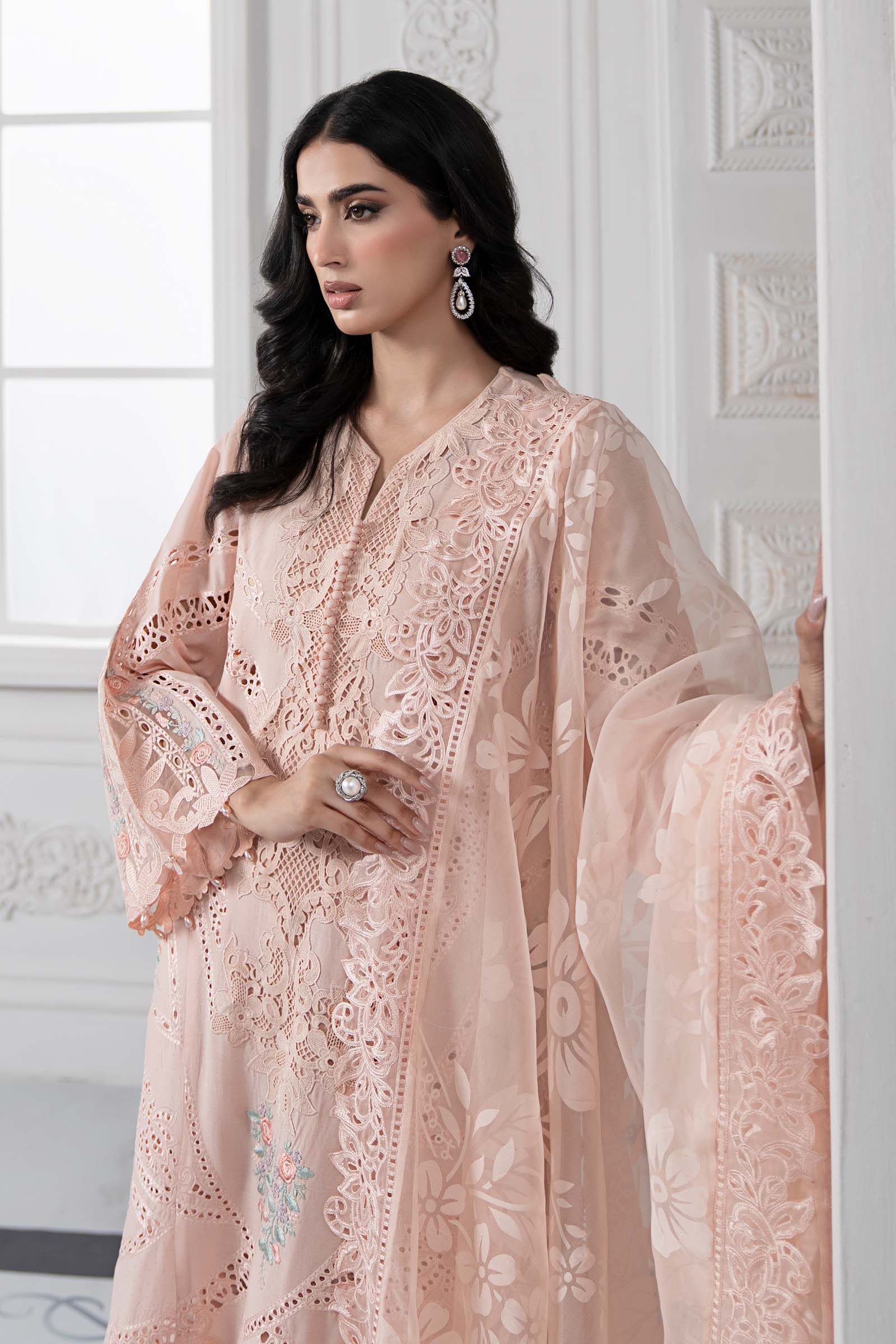 3 Piece Embroidered Dobby Lawn Suit | DS-2513-A - Image 2