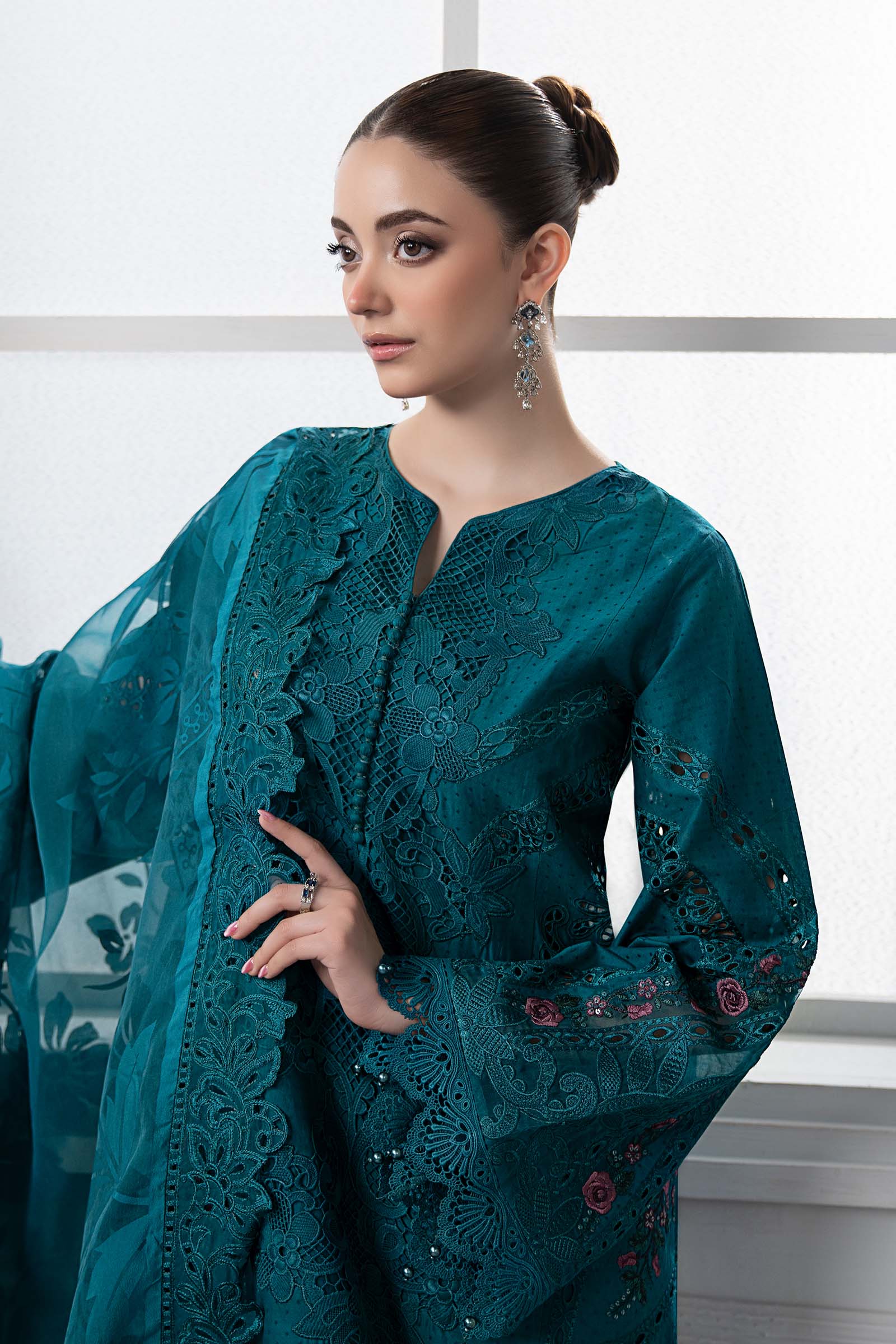 3 Piece Embroidered Dobby Lawn Suit | DS-2513-B - Image 2