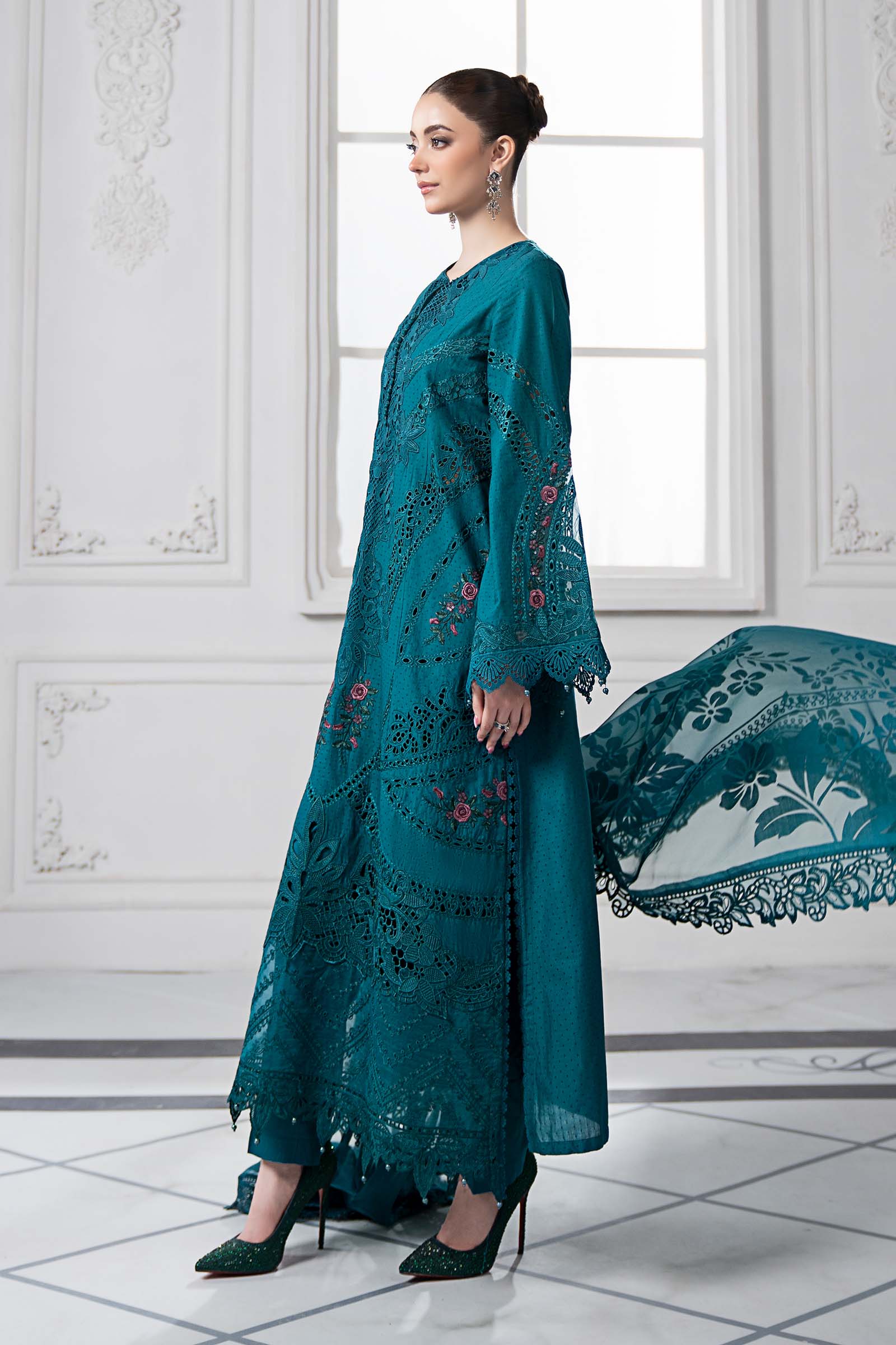 3 Piece Embroidered Dobby Lawn Suit | DS-2513-B - Image 4