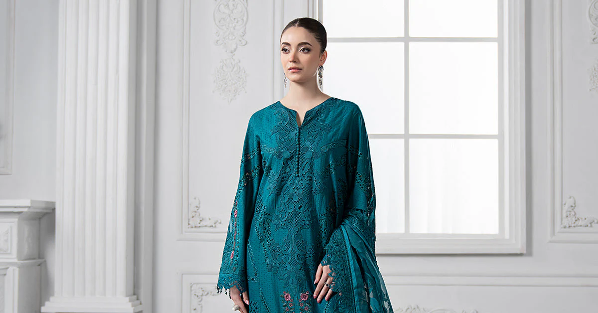 3 Piece Embroidered Dobby Lawn Suit | DS-2513-B - Image 5
