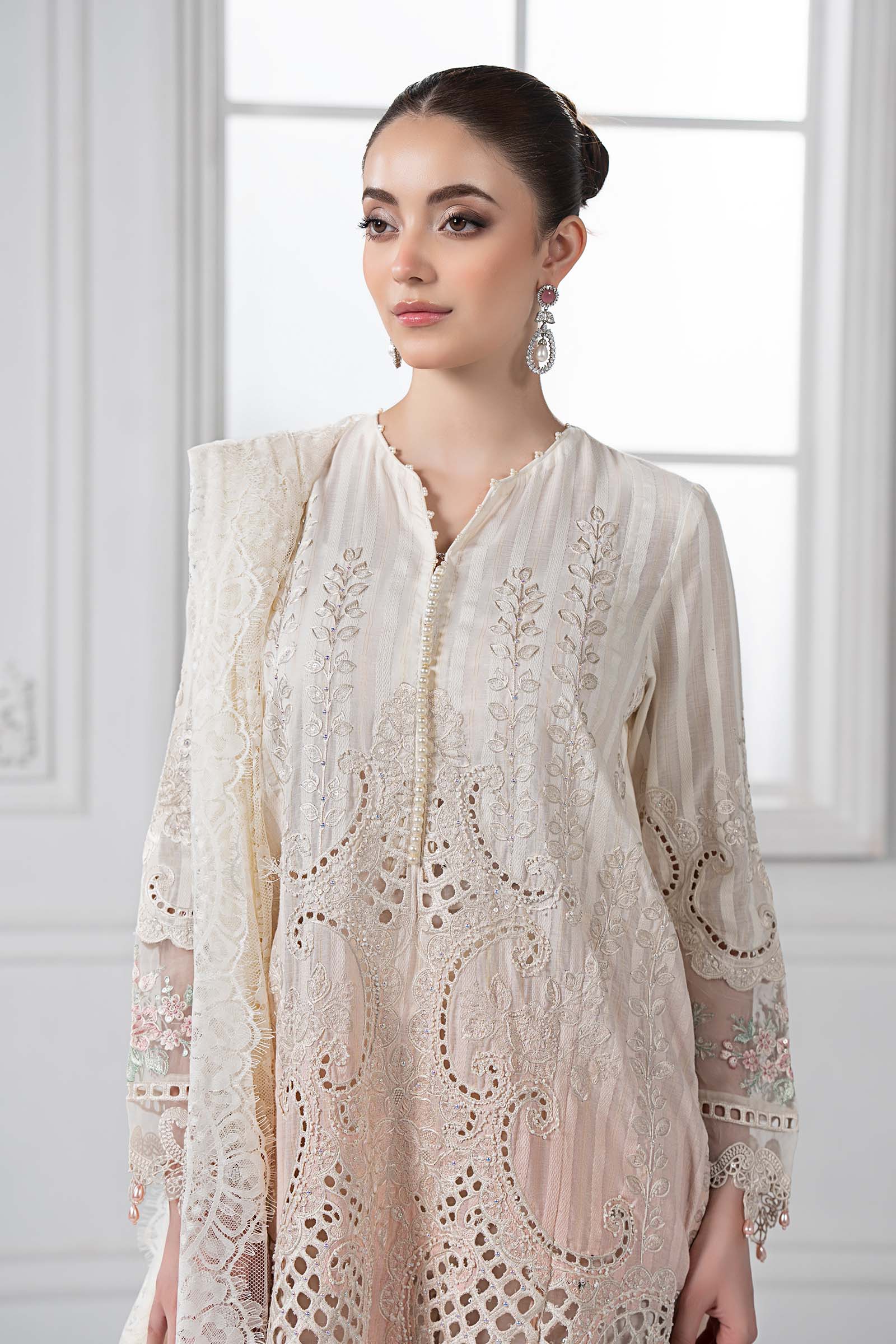 3 Piece Embroidered Dobby Lawn Suit | DS-2515-A - Image 2