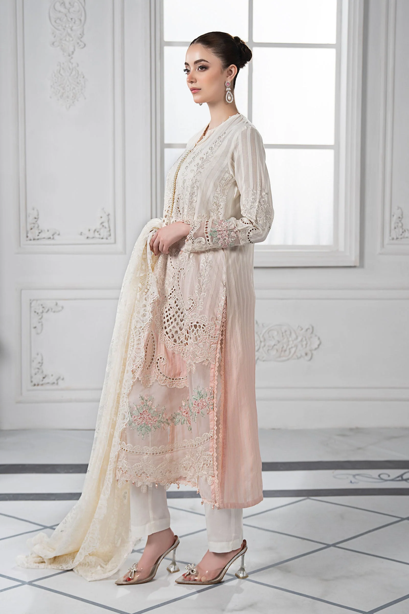 3 Piece Embroidered Dobby Lawn Suit | DS-2515-A - Image 6