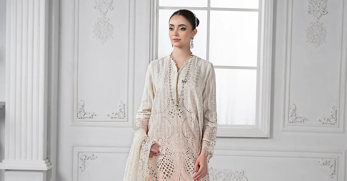 3 Piece Embroidered Dobby Lawn Suit | DS-2515-A - Image 8