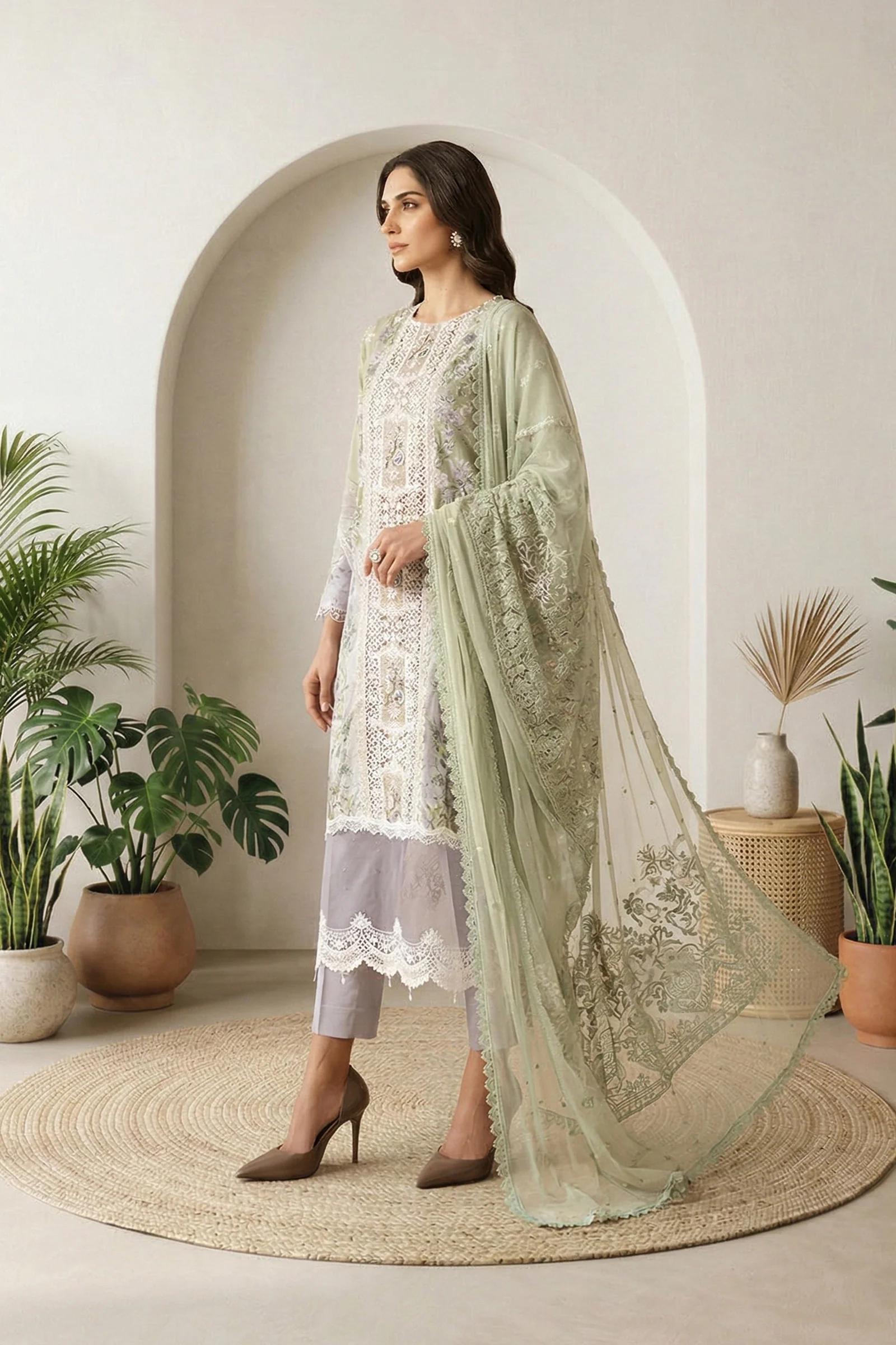 3 Piece Embroidered Lawn Suit - Image 4