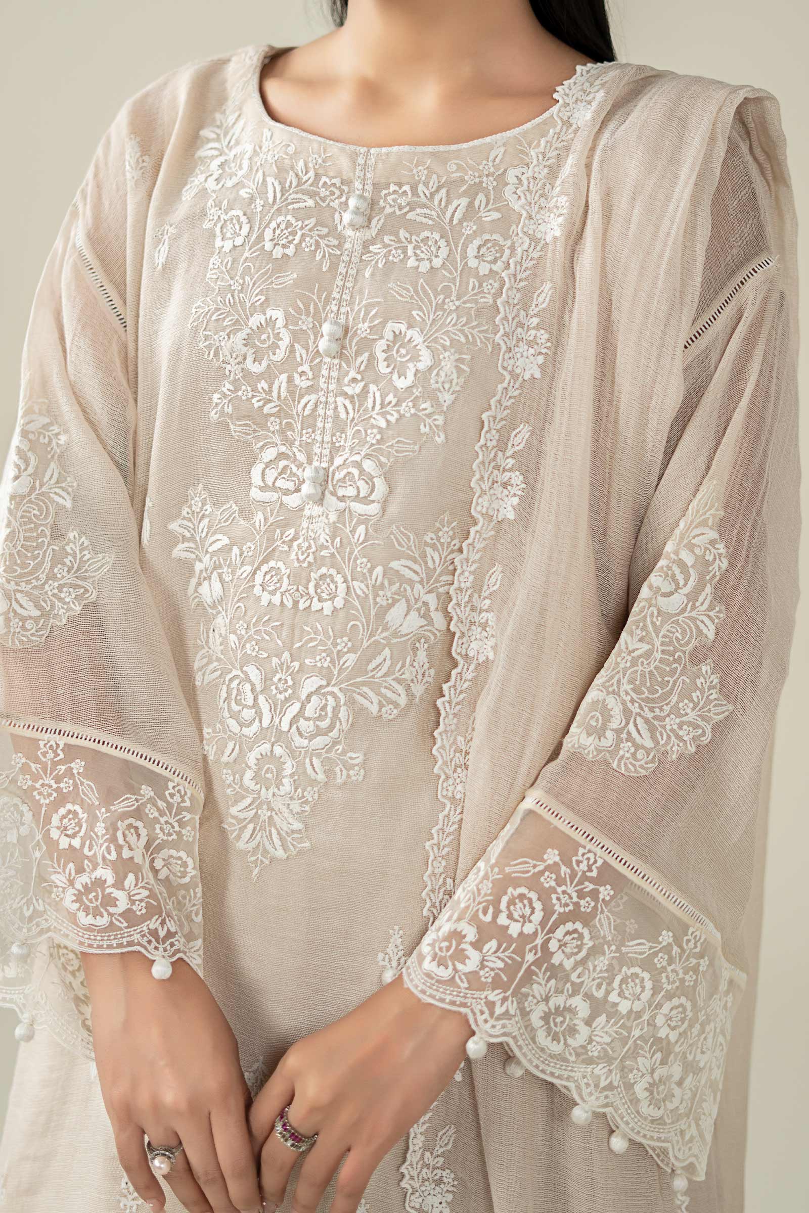 3 Piece Embroidered Cotton Net Suit - Image 4