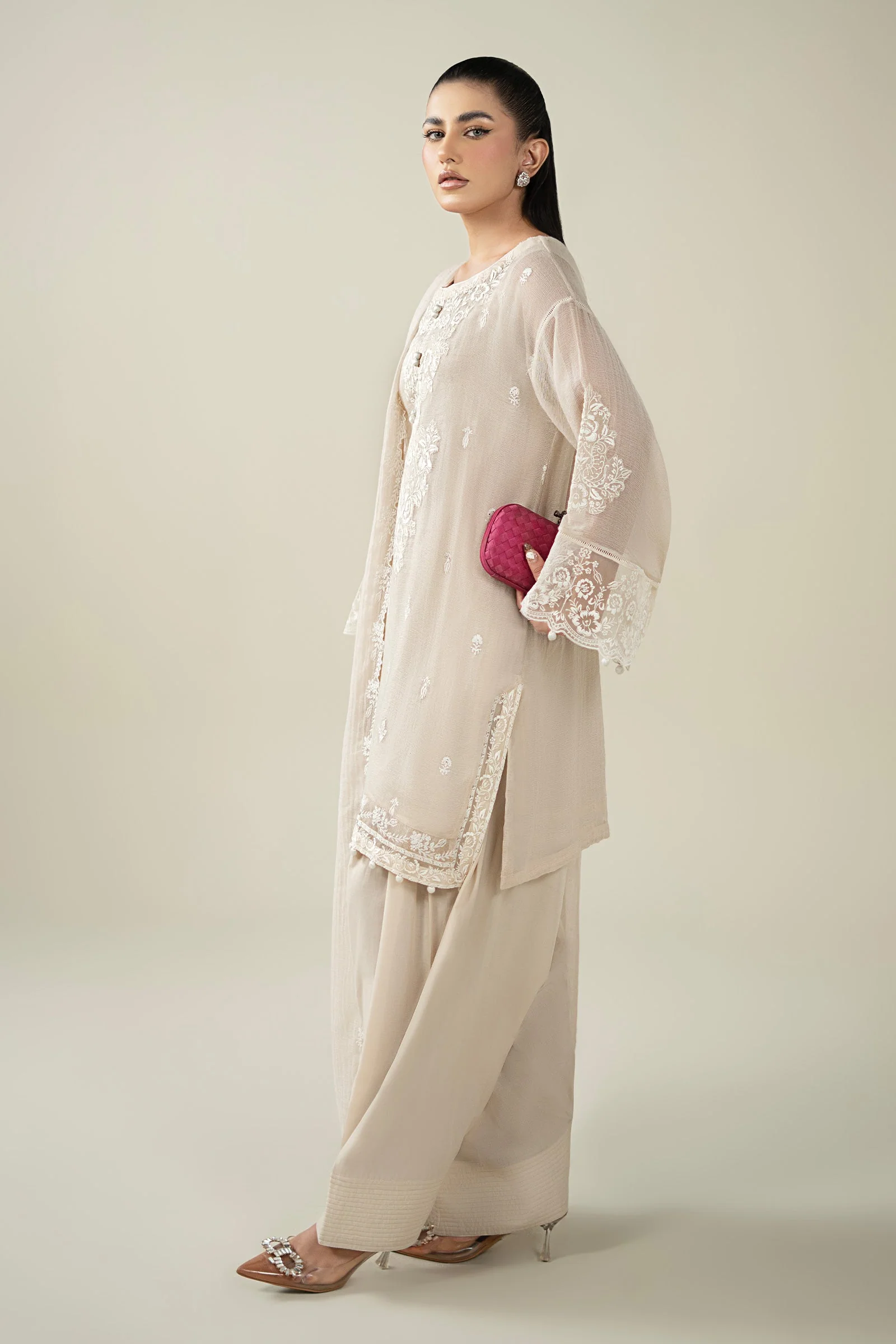 3 Piece Embroidered Cotton Net Suit - Image 6