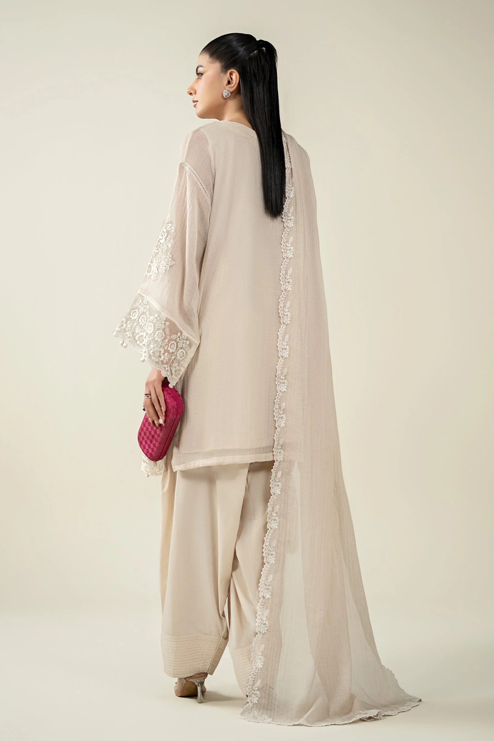 3 Piece Embroidered Cotton Net Suit - Image 7