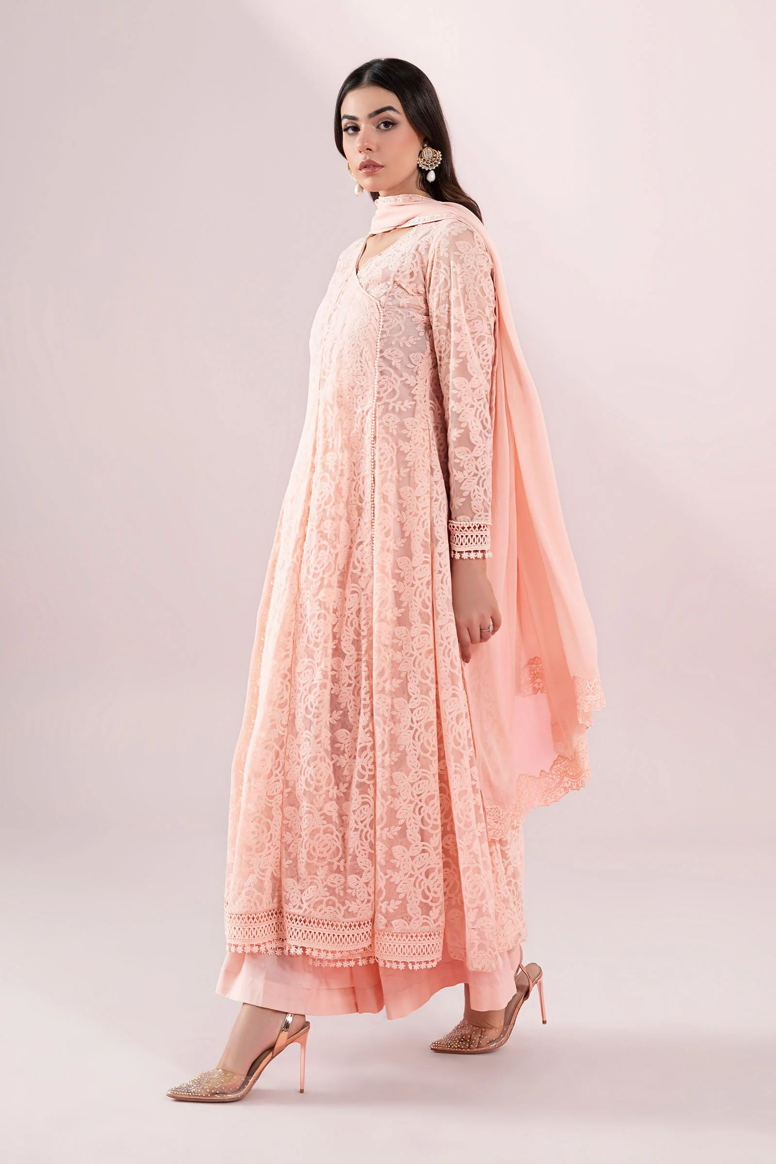 3 Piece Embroidered Polyester Net Suit - Image 6