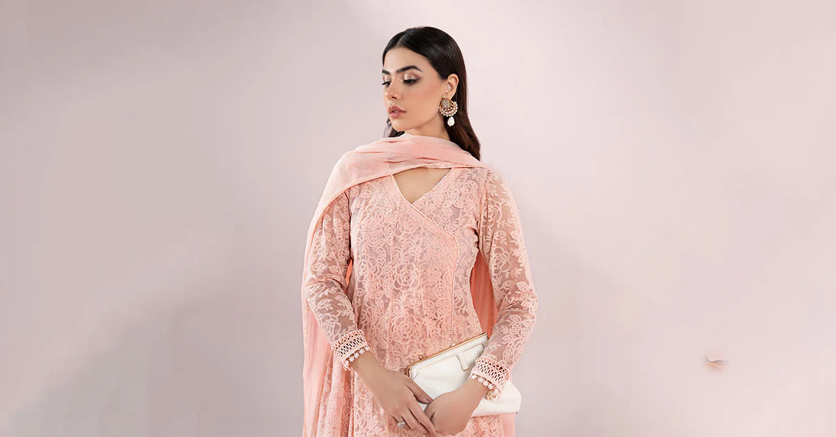 3 Piece Embroidered Polyester Net Suit - Image 8