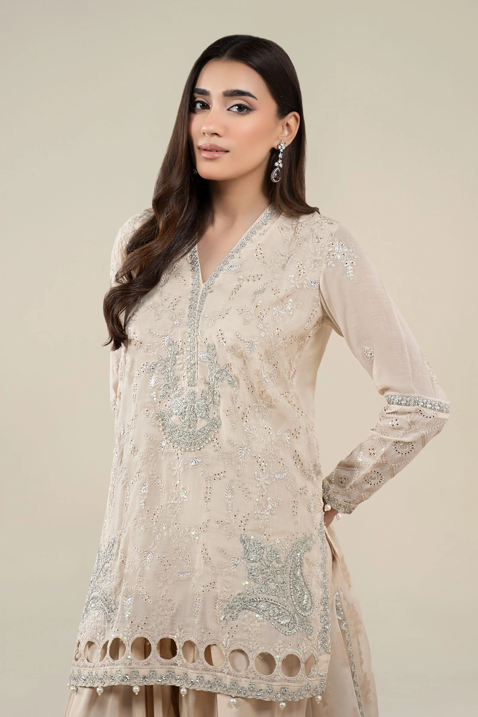 3 Piece Embroidered Paper Cotton Suit - Image 2