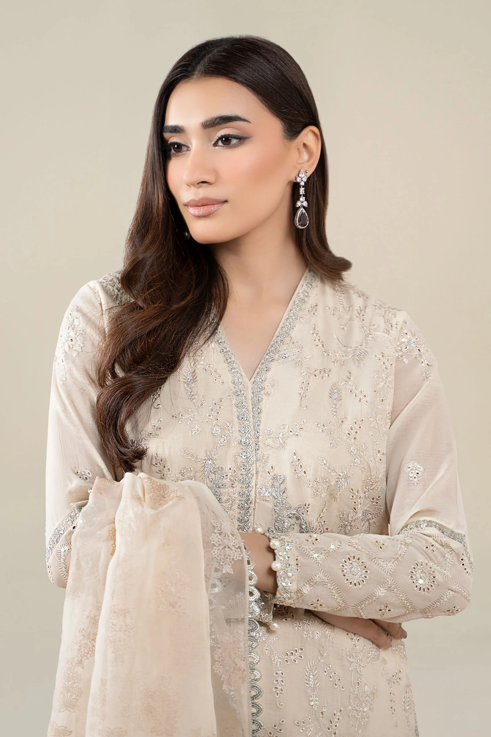 3 Piece Embroidered Paper Cotton Suit - Image 3