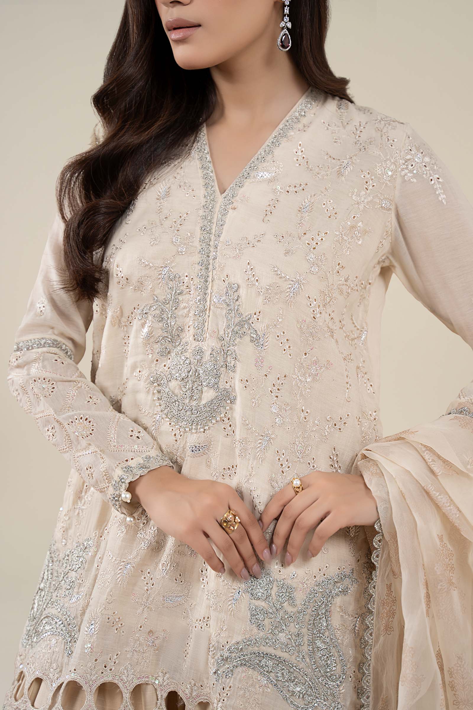 3 Piece Embroidered Paper Cotton Suit - Image 4