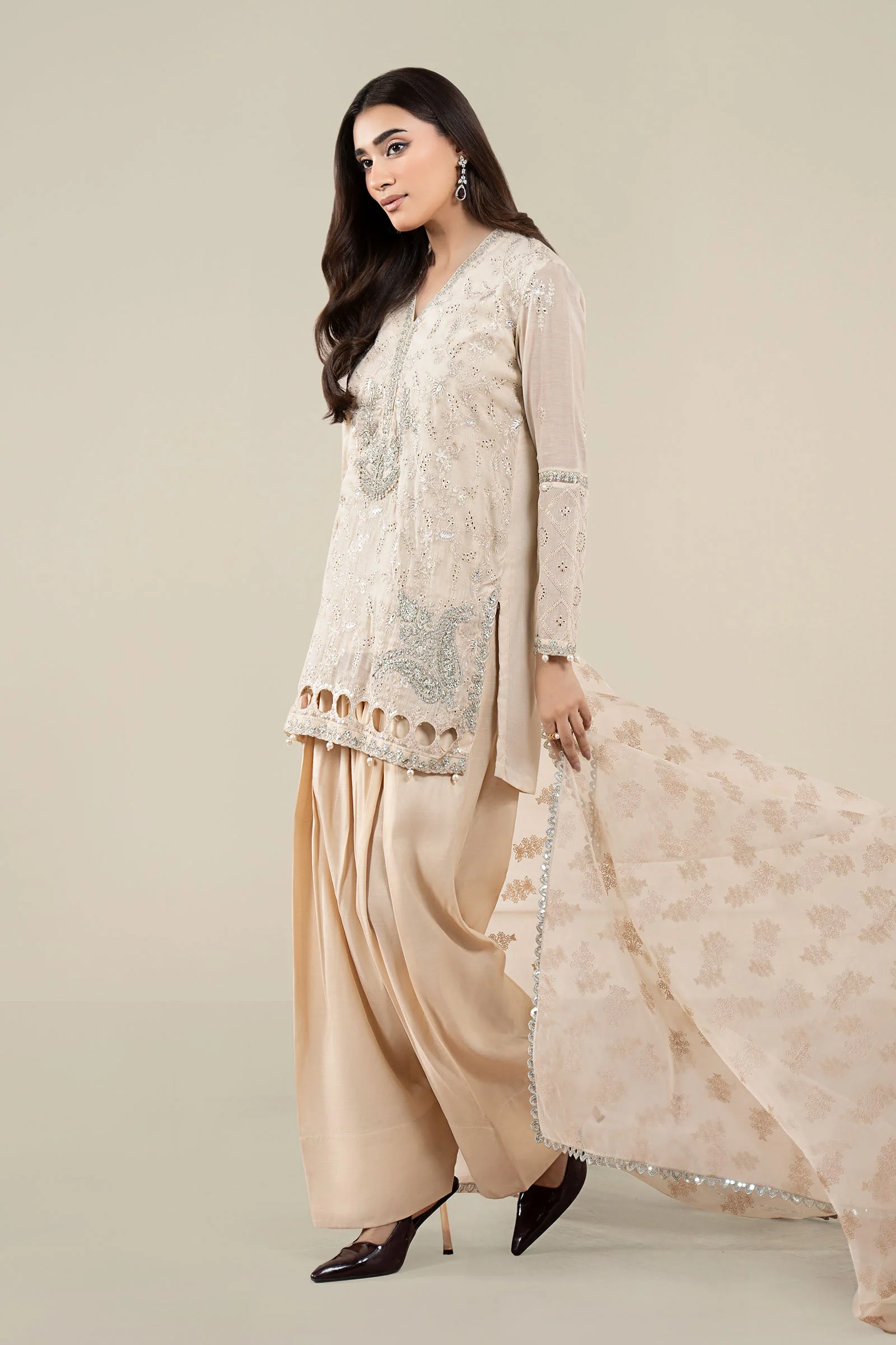 3 Piece Embroidered Paper Cotton Suit - Image 6