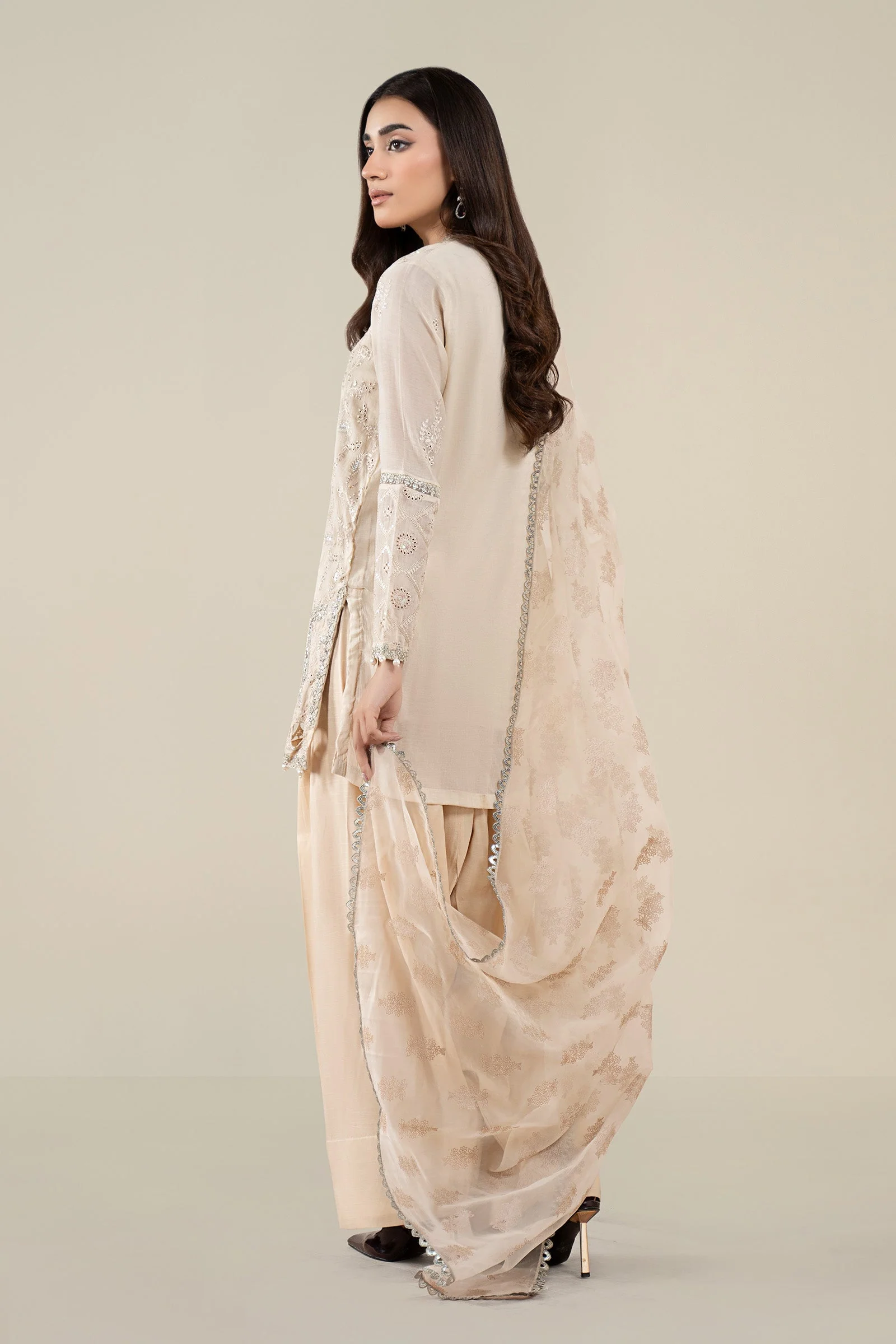 3 Piece Embroidered Paper Cotton Suit - Image 7