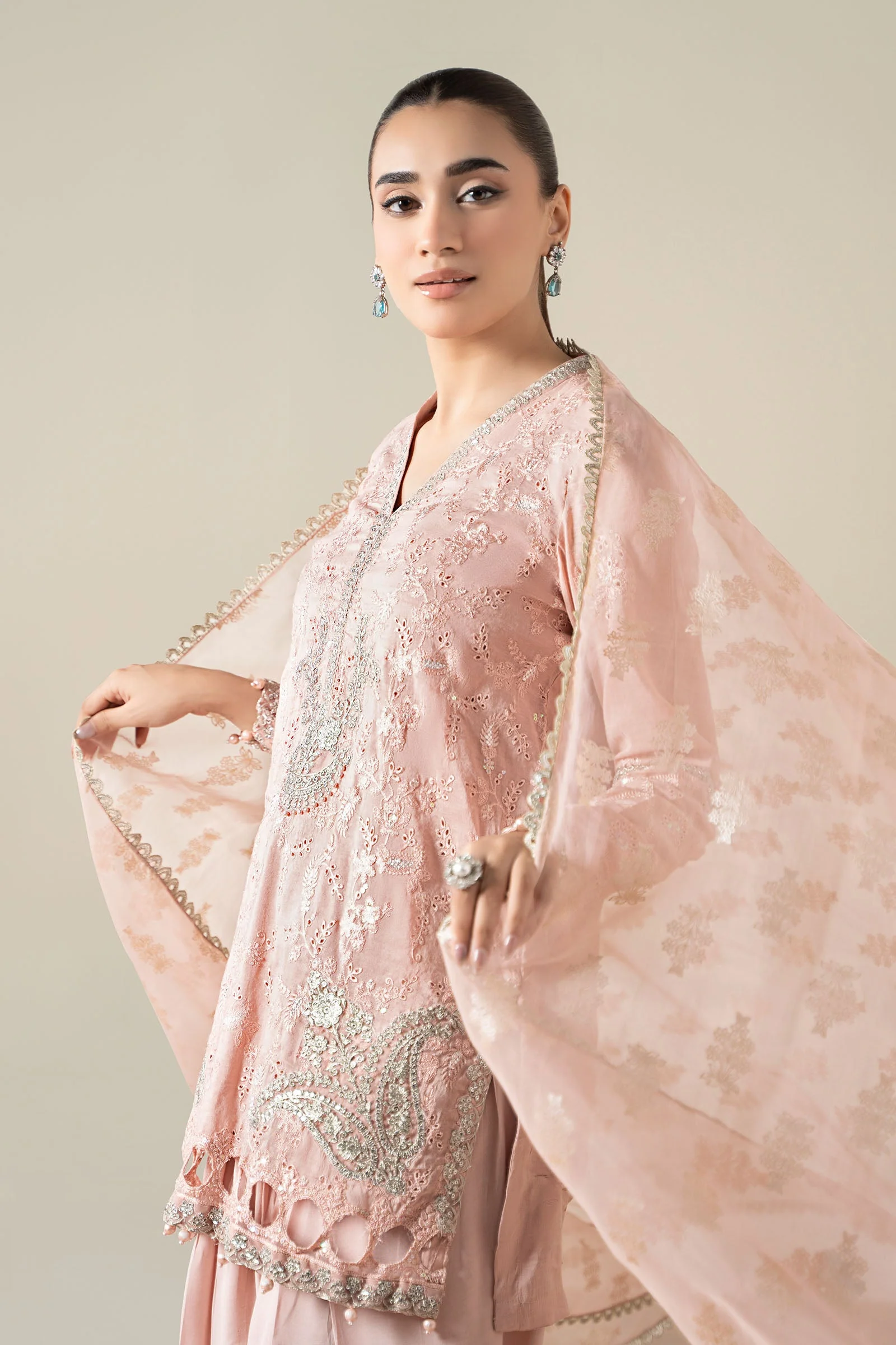 3 Piece Embroidered Paper Cotton Suit - Image 3