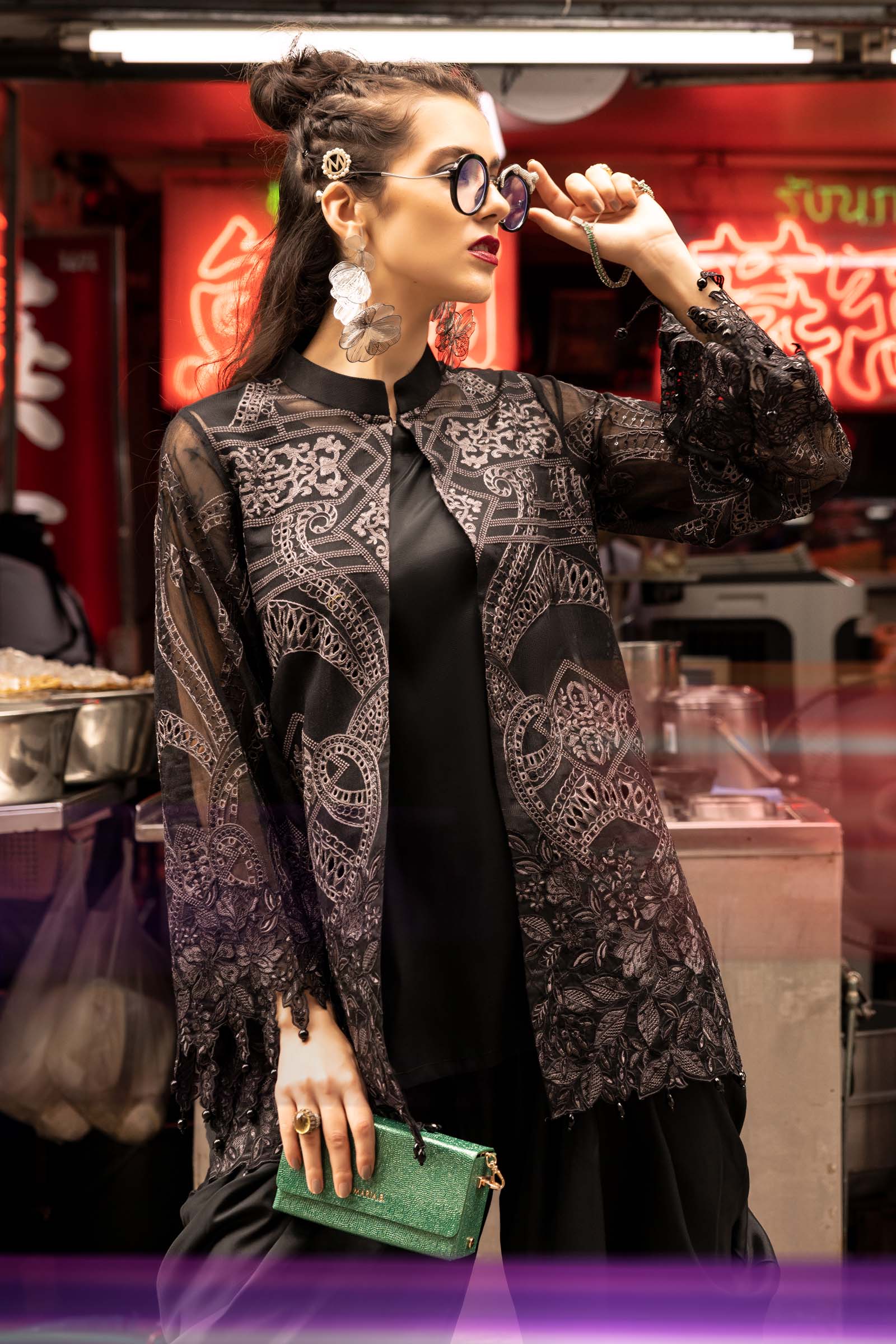 2 Piece Embroidered Cotton Net Suit - Image 2