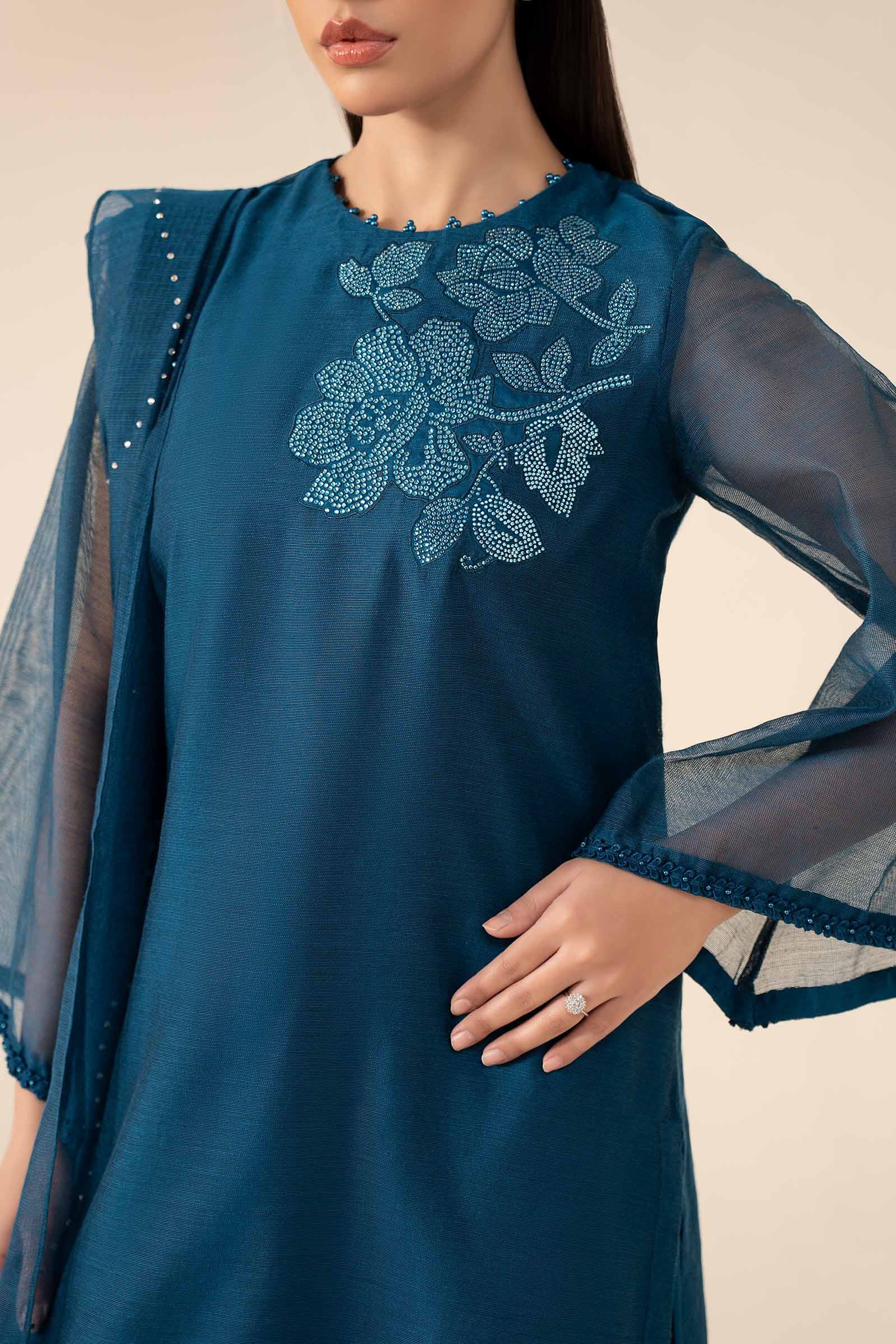 3 Piece Embellished Cotton Net Suit - Image 4