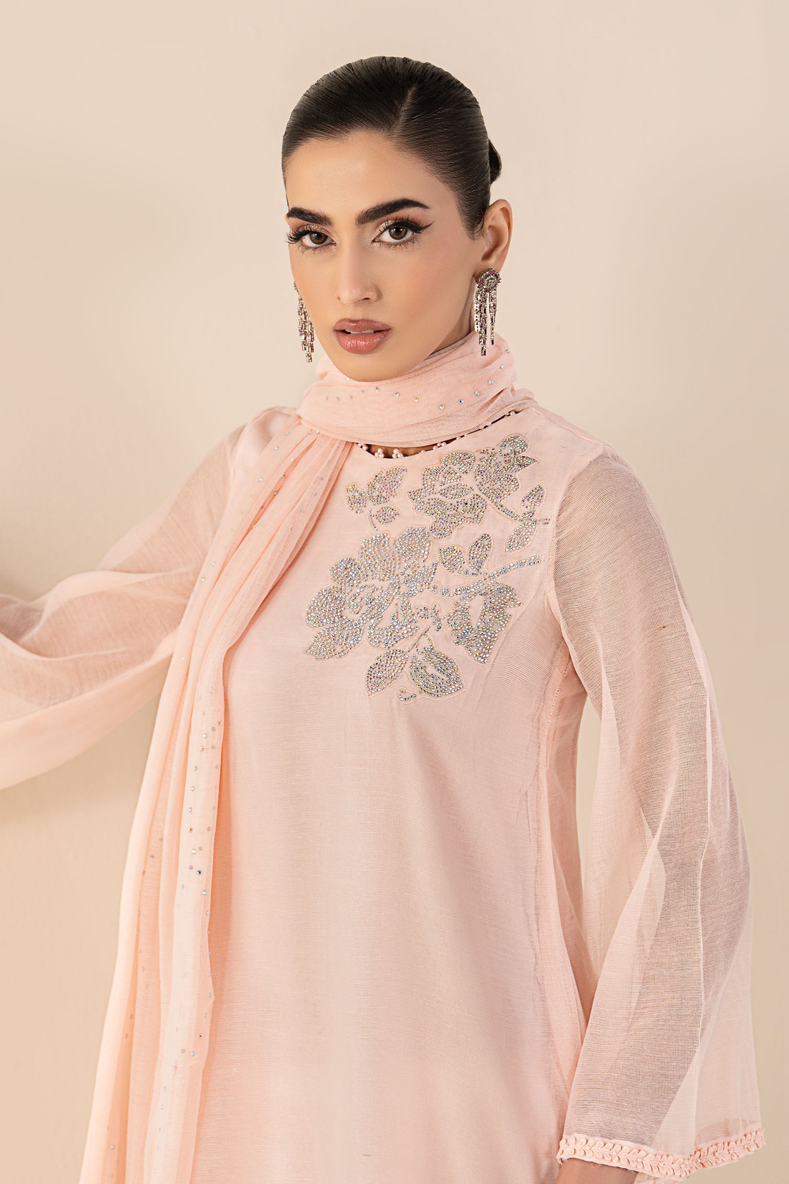 3 Piece Embellished Cotton Net Suit - Image 4