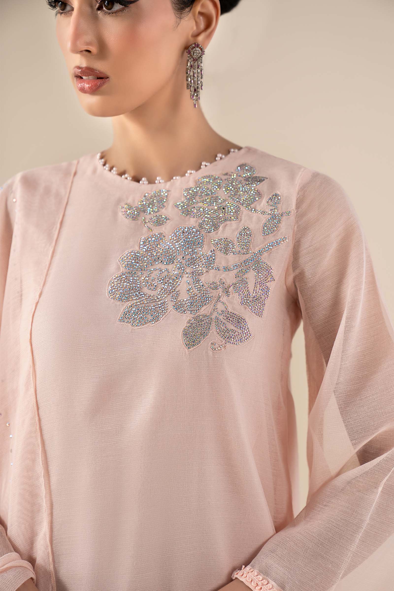 3 Piece Embellished Cotton Net Suit - Image 5