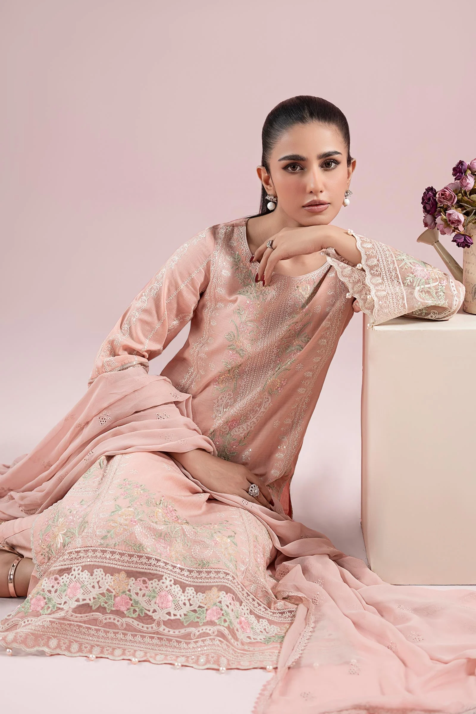 3 Piece Embroidered Dobby Suit - Image 3