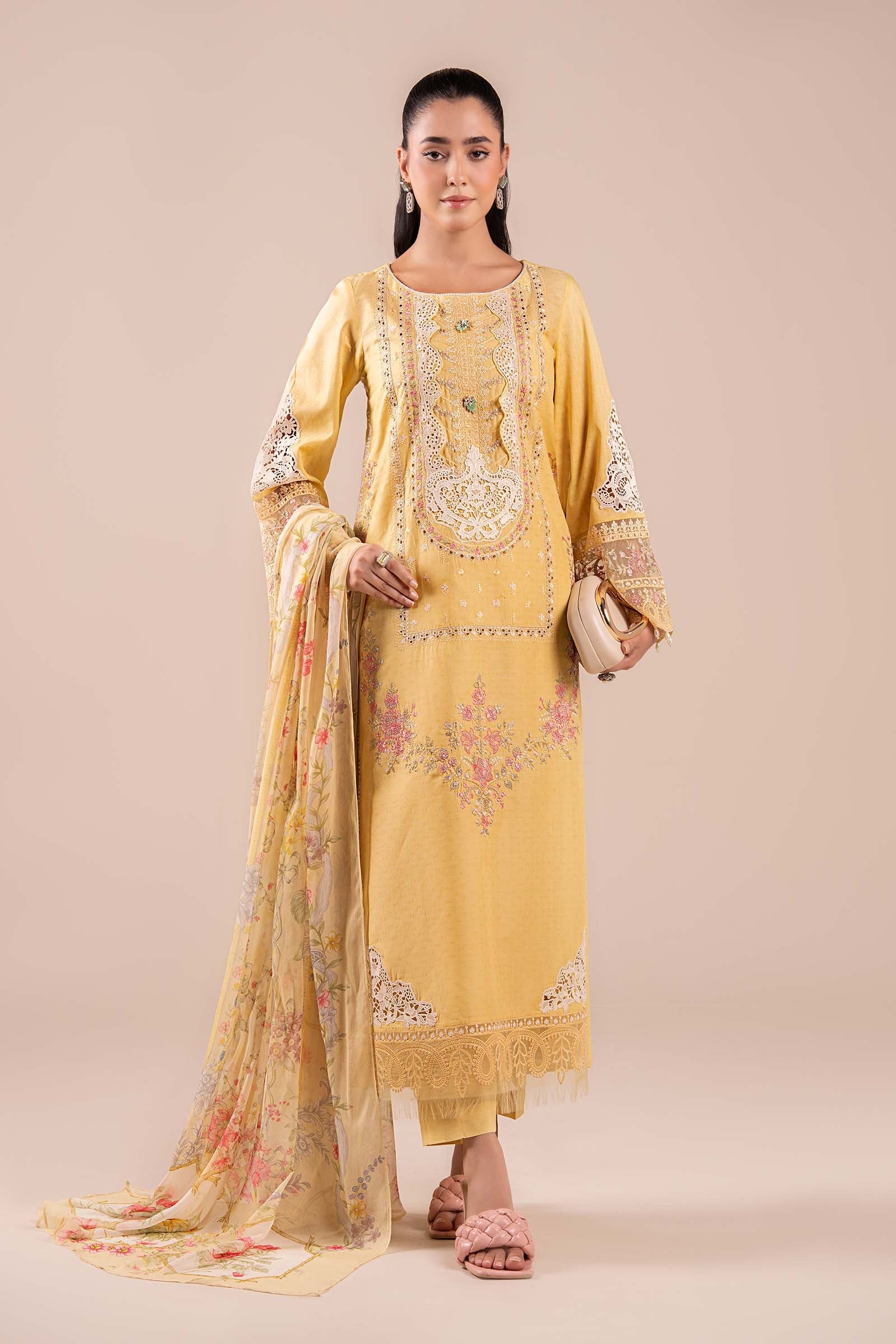 3 Piece Embroidered Dobby Suit