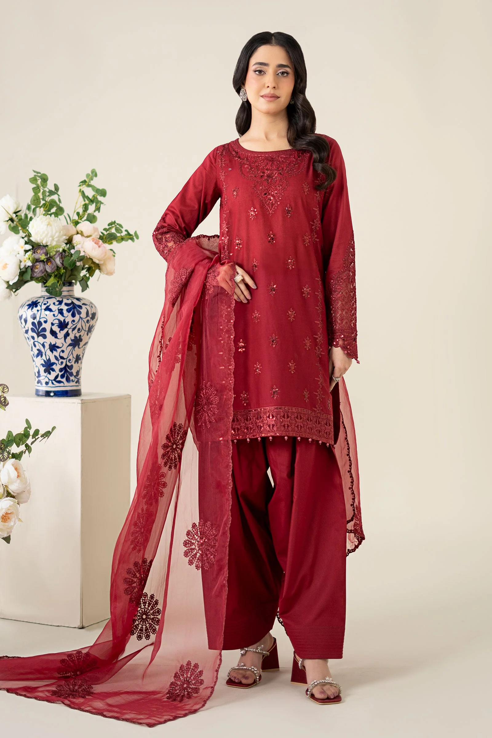 3 Piece Embroidered Dobby Suit