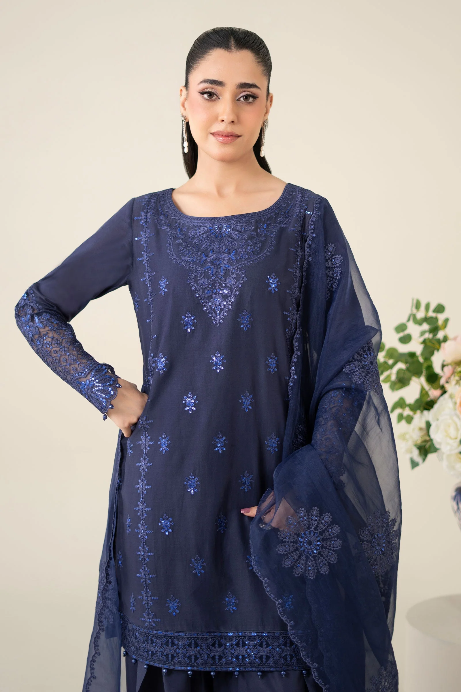 3 Piece Embroidered Dobby Suit - Image 2