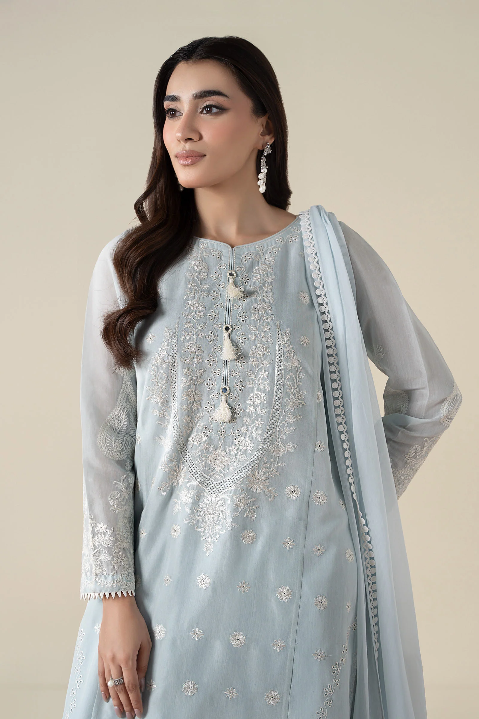 3 Piece Embroidered Paper Cotton Suit - Image 2
